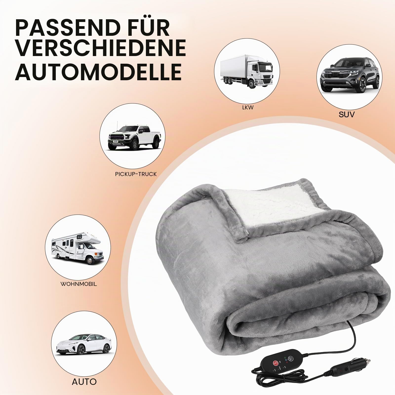 Heizdecke für Auto, 12 V, 3 Wärmestufen und Timer – waschbares Heizkissen für Autositz – lindert Rückenschmerzen und Regeln, ideal für lange Reisen und Winter (A)