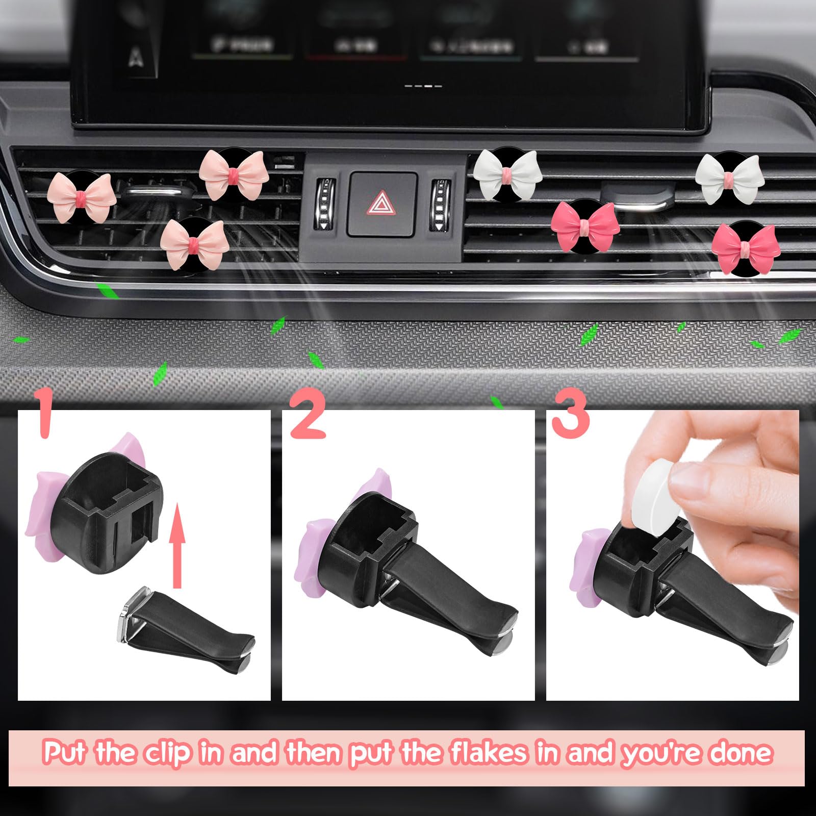 Bow Car Air Freshener 7 Pack Coquette Car Vent Clips Cute Bow Decor Car Accessories for Women Aesthetic — view 4
