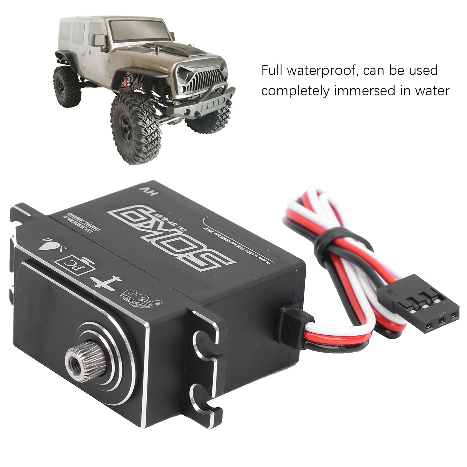 50 KG Engranajes de Acero Inoxidable a Prueba de Agua Servo Digital de Alto Torque con Motor sin escobillas para 1/10 1/8 RC Barco Coche Carcasa de aleación de Aluminio Neg