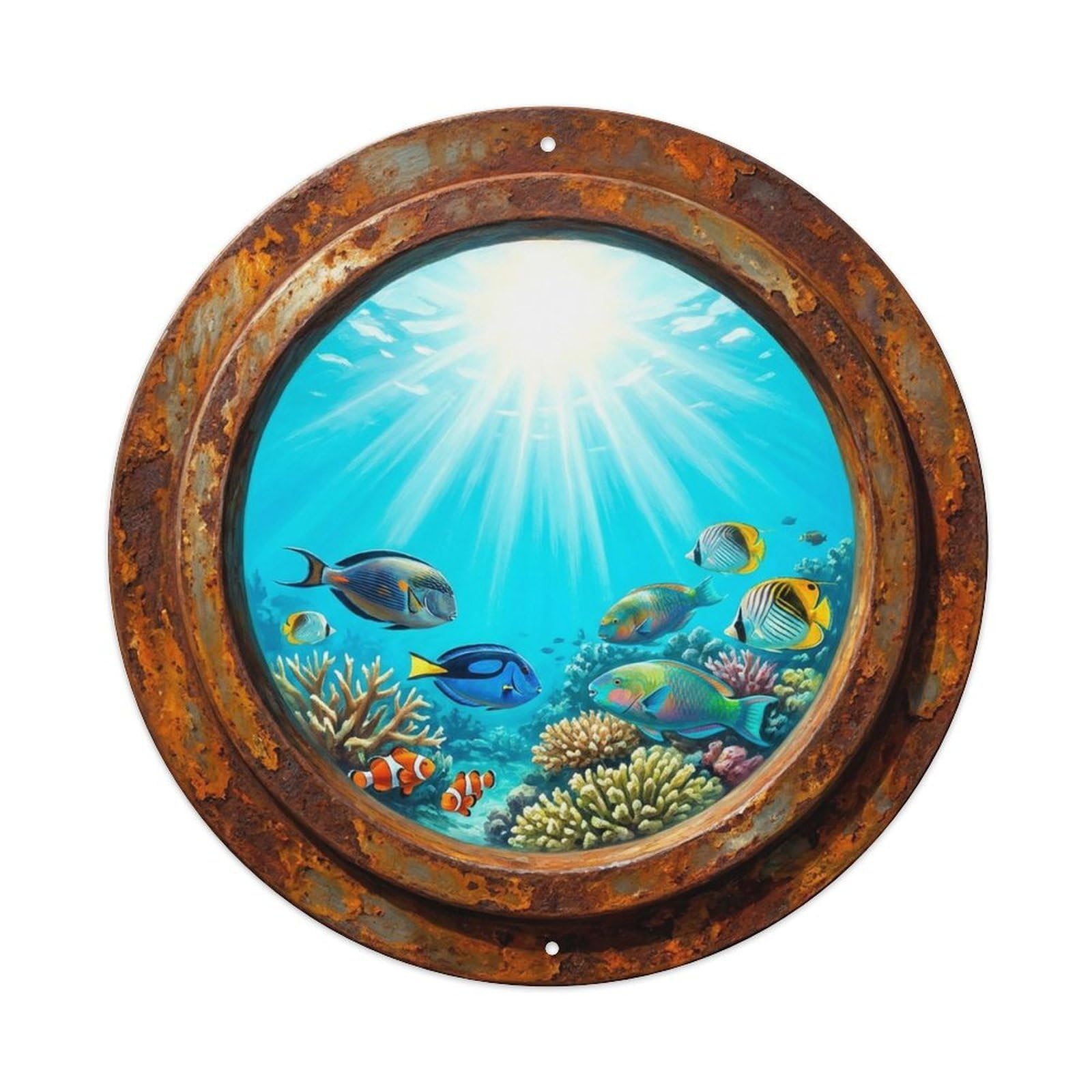 Vintage Porthole Midday Bright Ship Window Under Deep Metal Tin Sign