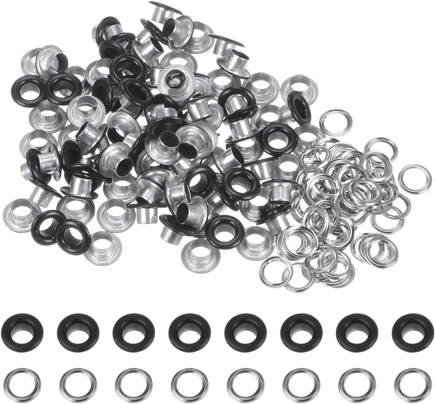 HARFINGTON 100 Set Color Round Grommets 5mm 3/16" Hole Metal Eyelets with Washers for Scrapbooking Shoes Clothes Leather Canvas, Matte Black