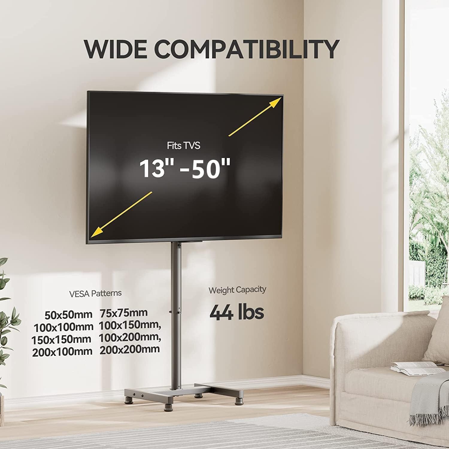 AM alphamount TV Ständer TV Bodenständer für 13-50 Zoll Flach & Curved Fernseher bis zu 20 KG, Monitor TV Stand mit Neigung, Höhenverstellbarer TV Standfuss Max. VESA 200 x 200 mm