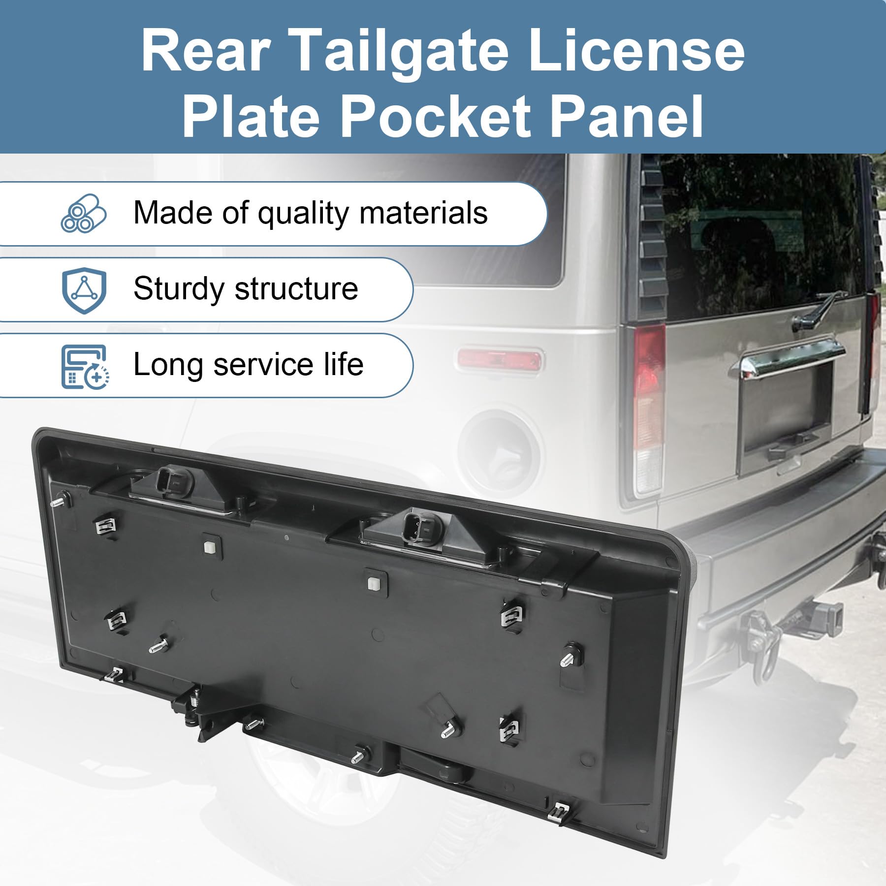 Rear Tailgate License Plate Pocket Panel Compatible with Hummer H2