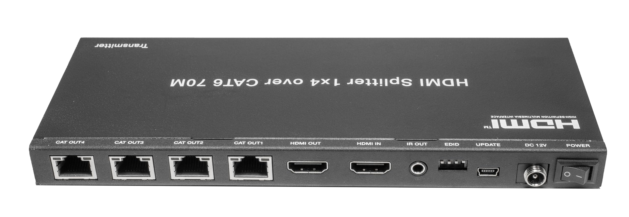 Répartiteur HDMI 1x4 1080p 70M sur Extension Cat5e/6/7 avec 4 récepteurs PoC, Sortie en Boucle HDMI et contrôle IR de la Source TV Depuis Chaque écran Distant