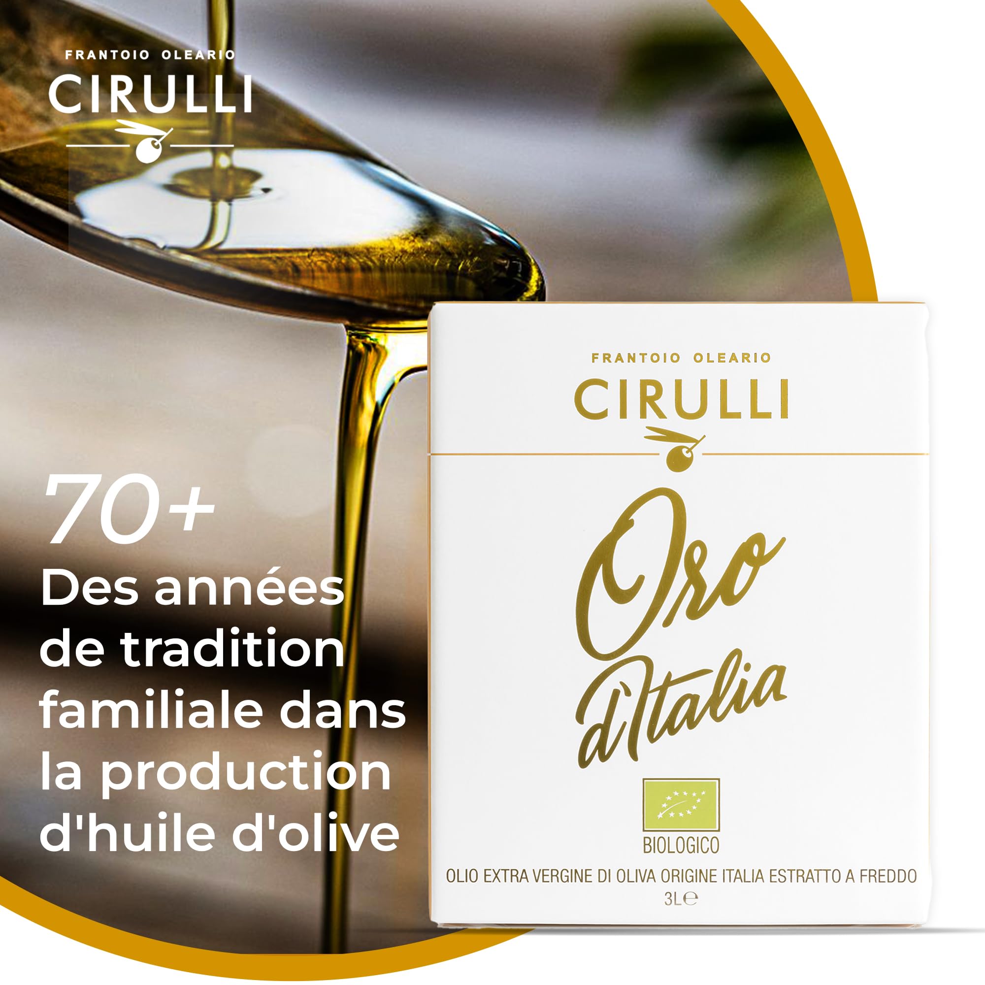 Huile d'Olive Extravergine Biologique Cirulli 100% Italienne - 3L Bag in Box avec Robinet Latéral - Récolte Naturelle - Huile EVO Premium - Brut et Non Filtrée - Sans Additifs