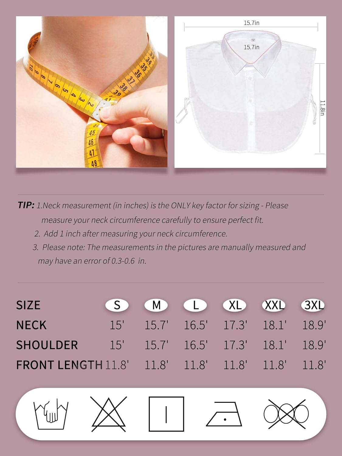 YIZHONG Detachable Collar Faux Shirt Dickie Collars for Women Men - Image 3