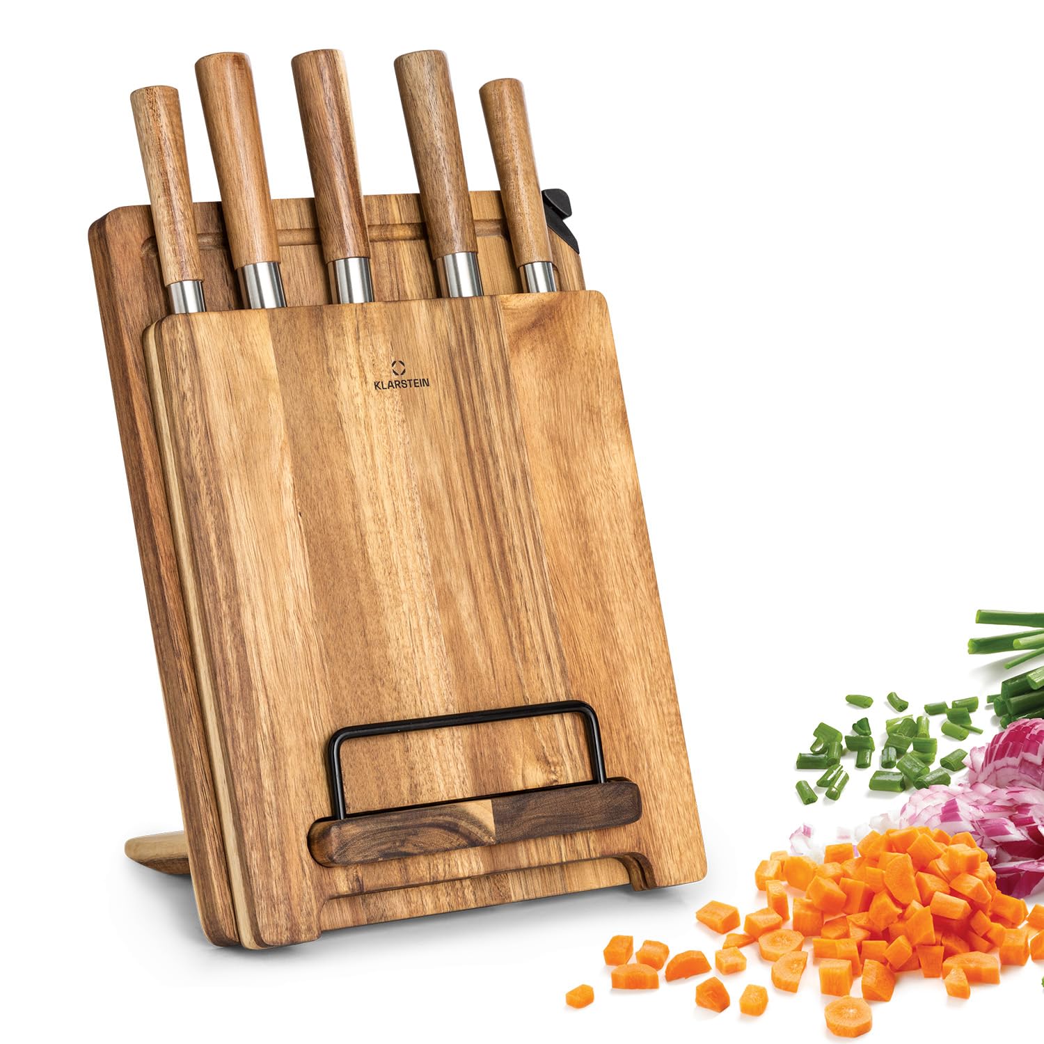 Zelite Couteau Cuisine, Ensemble de Couteau de Cuisine Professionnel avec Bloc, Set de 8 Couteaux de Support en Bois d'Acacia, Acier Inoxydable, Résistant Rayures, Ustensiles Blocs Couteaux