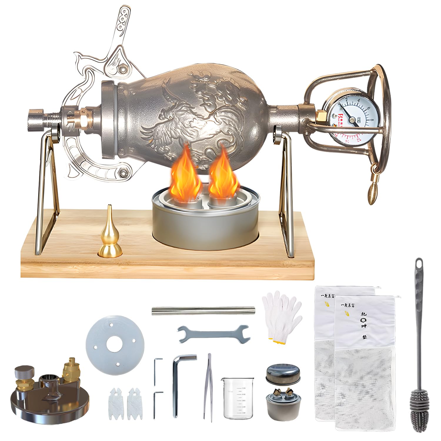 350ml Chinese Popcorn Cannon Machine, Chinese Popcorn Maker, Hot Air Popcorn Machine,Double Valve Stainless Steel High Pressure Popcorn Popper for Family Gathering Party Fun,with 2 Bags