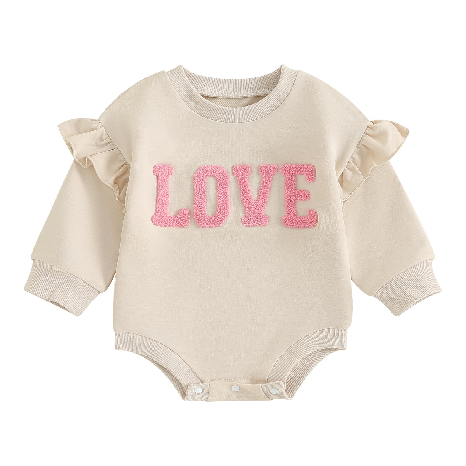 Newborn Baby Girl Boy Girl Crewneck Romper Valentines Day Heart Print Long Sleeve Sweatshirt Romper (Love Beige, 0-3 Months)