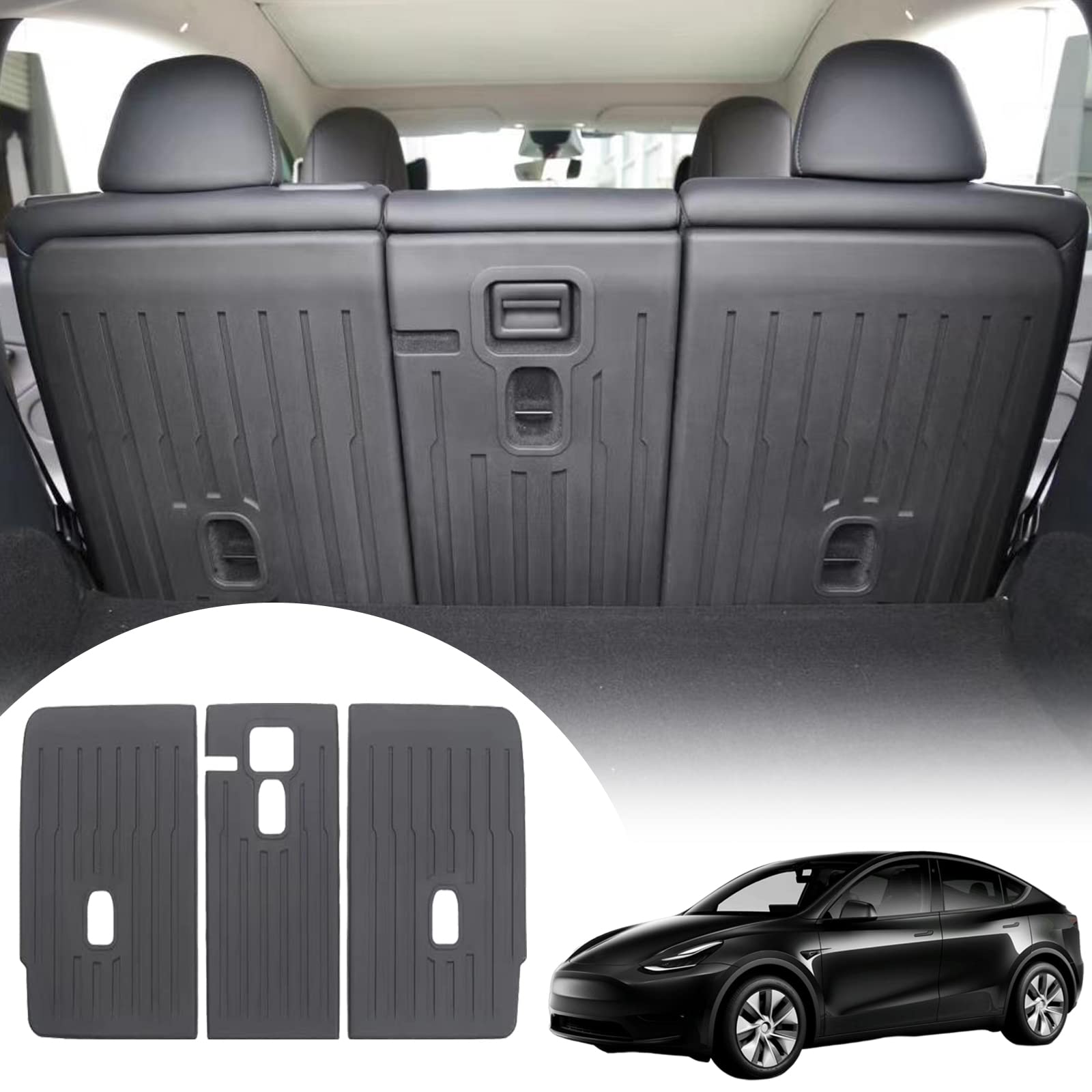 Tesla Model Y Accessories TPE Rear Seat Back Cover Backrest Protector for 2020 2021 2022 2023 2024 Model Y with Velcro All Weather Split Dog Liner Pet Mat Cargo Trunk Liner 3 PCS