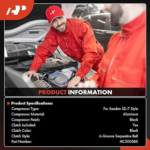 Miniatura 2 de A-Premium Ajuste para Sanden SD-7 6PK estilo, compresor universal AC con embrague, correa serpentina de 6 ranuras