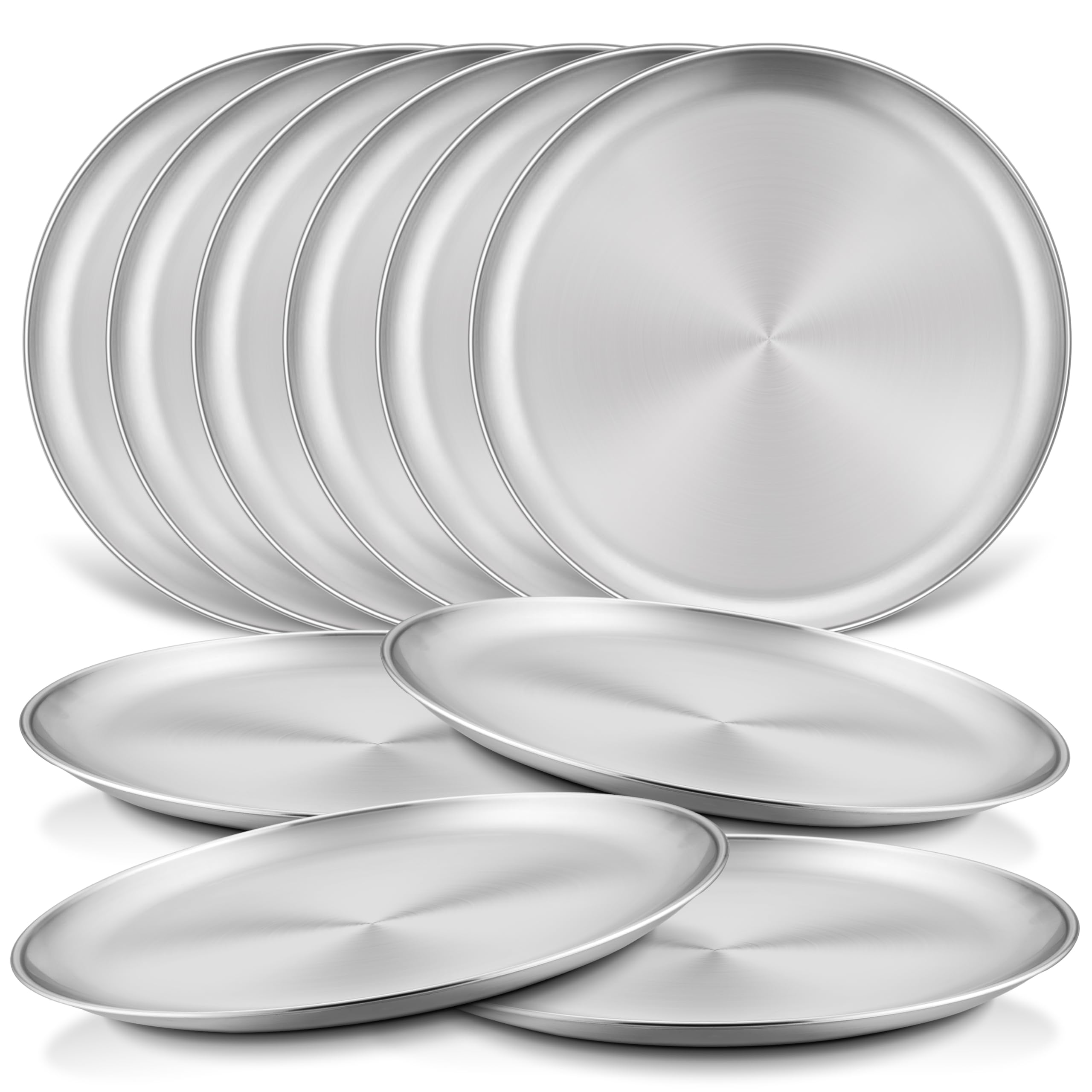 HaWare 10-Piece 18/8 Stainless Steel Kids Plates, 8 Inches Metal Dinner Plates for Toddler Child, Round Serving Trays for Feeding Camping, Non-Toxic