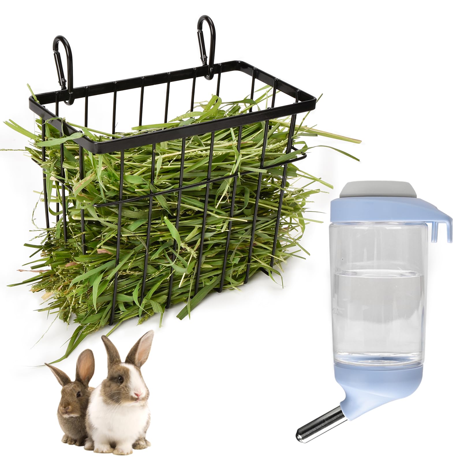 SANGLE SOPFFY Rabbit hay Feeder Small Animal Feeding Set with 350ml Water Bottle, Hay Rack for Guinea Pigs, Chinchillas