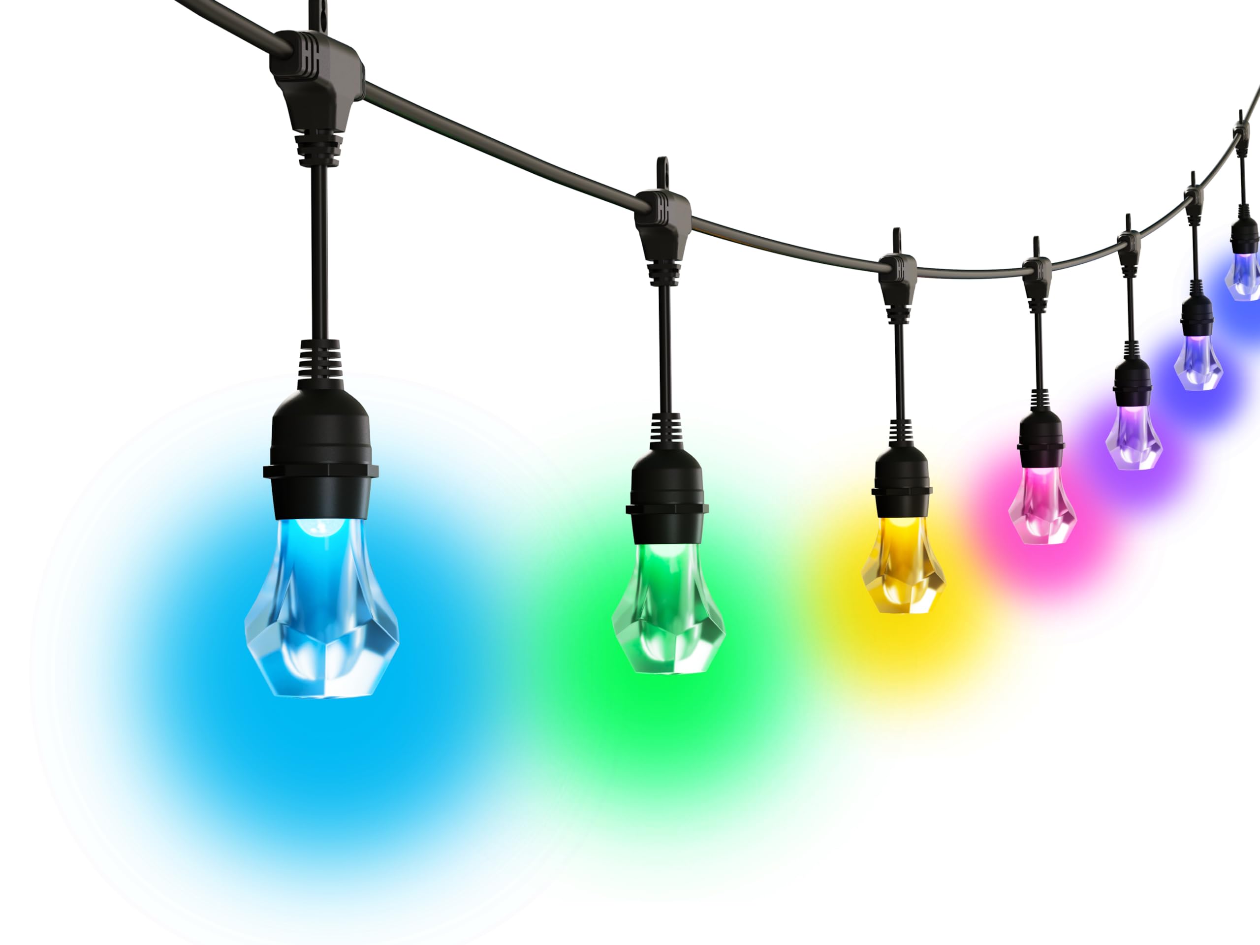 nanoleaf Matter Essentials, łańcuch świetlny zewnętrzny zestaw startowy 15 M LED RGBICW, 16 m kolorów, IP65, wodoodporny, 20 inteligentnych żarówek LED, WiFi Bluetooth Matter, do ogrodu