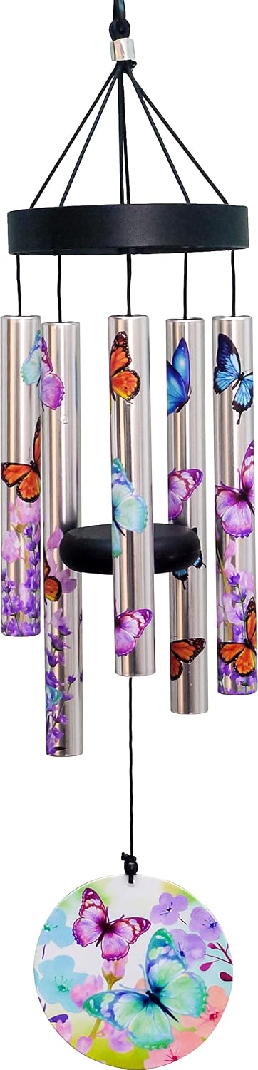 Spoontiques Butterfly Small UV Wind Chime - Outdoor Garden Décor - Decorative Chimes for Yard, Garden, Backyard and Patio Decoration