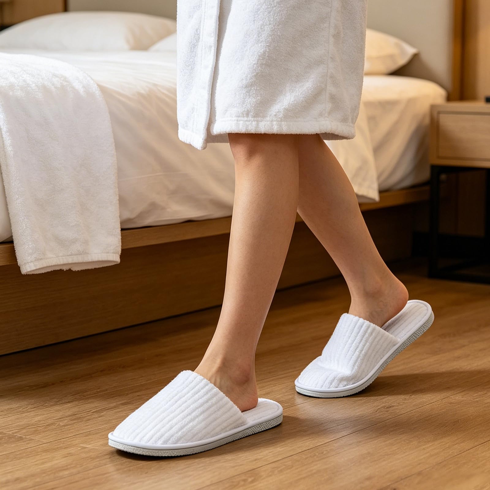 Ciabatte & Pantofole Usa e Getta 2 Coppie Unisex Salvaspazio Antiscivolo per Ospiti, Viaggio, Hotel, SPA, Casa, Bianco Crema & Azzurro.