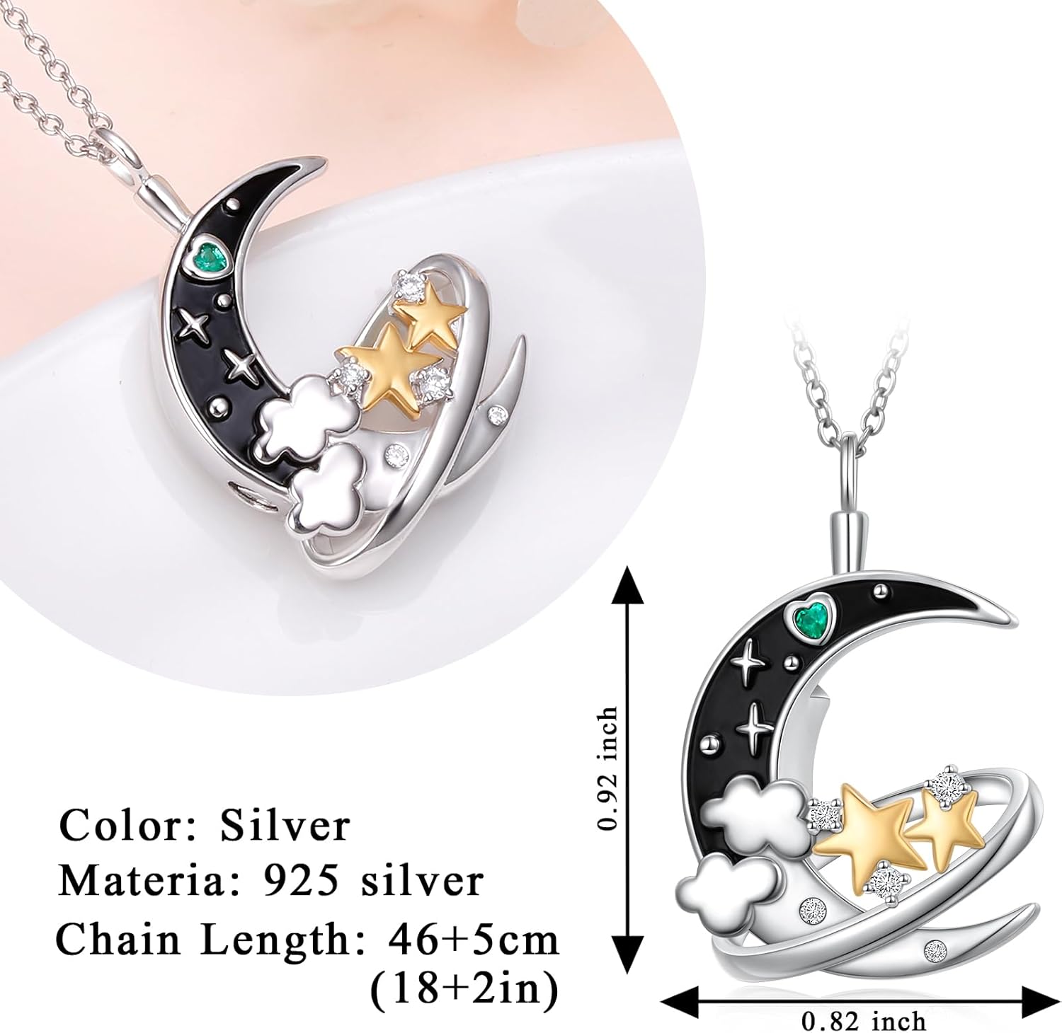DAOCHONG 925 Sterling Silver Cremation Jewelry Moon and Star Urn Necklaces for Ashes for Women Men Memorial Keepsake Funeral Jewelry of Loved Ones - Image 6