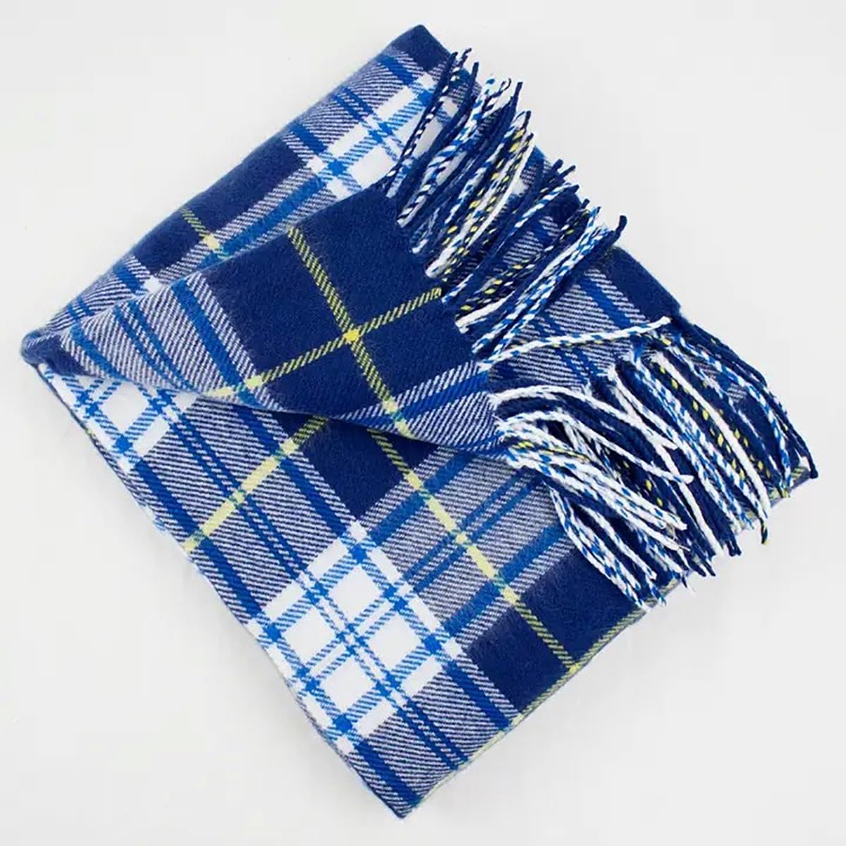 Fennco Styles Cozy Plaid Design Throw Blanket with Fringes 50" W x 60" L - Navy Blue Soft Rustic Blanket for Home, Couch, Bedroom, Living Room, Office, and Holiday Décor