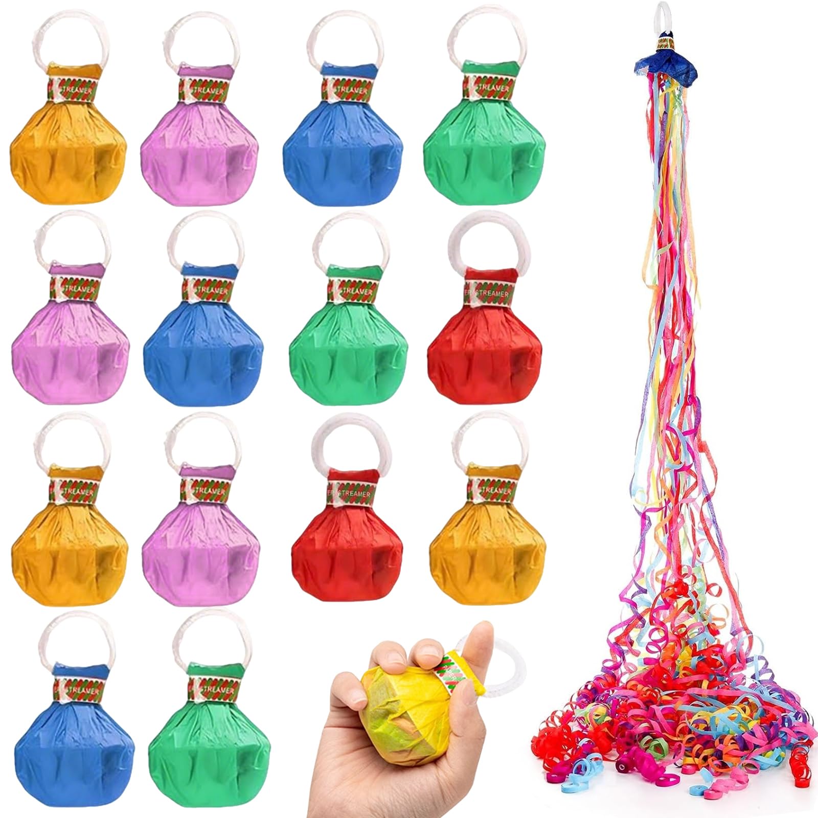 HhBdy 14 Pack Party Poppers, Hand Throw Streamers Party Streamers Confetti Cannons Rainbow Hand Throw Crepe Paper Streamer for Easter Celebration Birthday Engagement Wedding Graduation