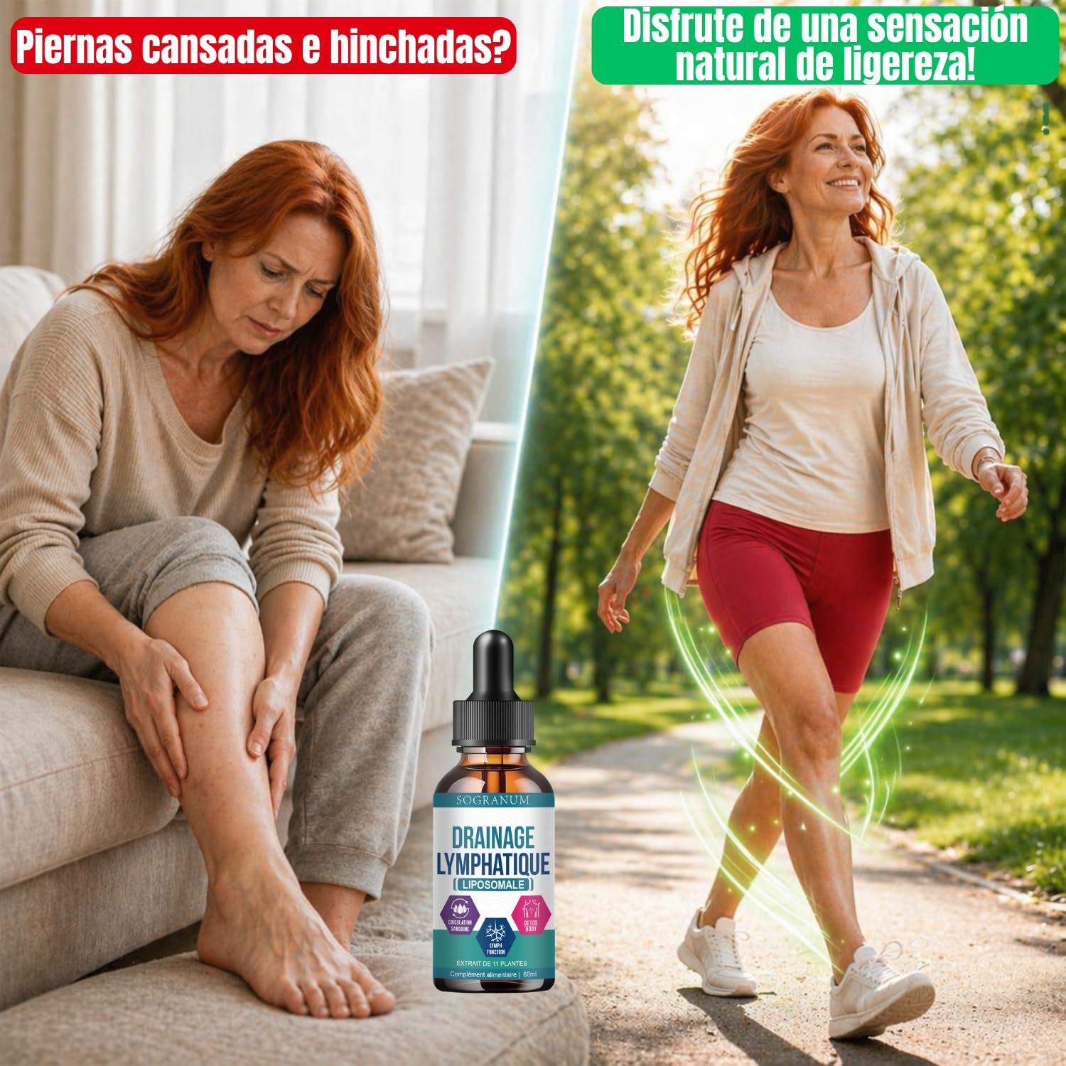 Drenaje linfático liposomal | Circulación sanguínea, flebitis, presión arterial | 11 plantas tradicionales (diente de león, bardana, equinácea) para la eliminación de toxinas | 60 ml