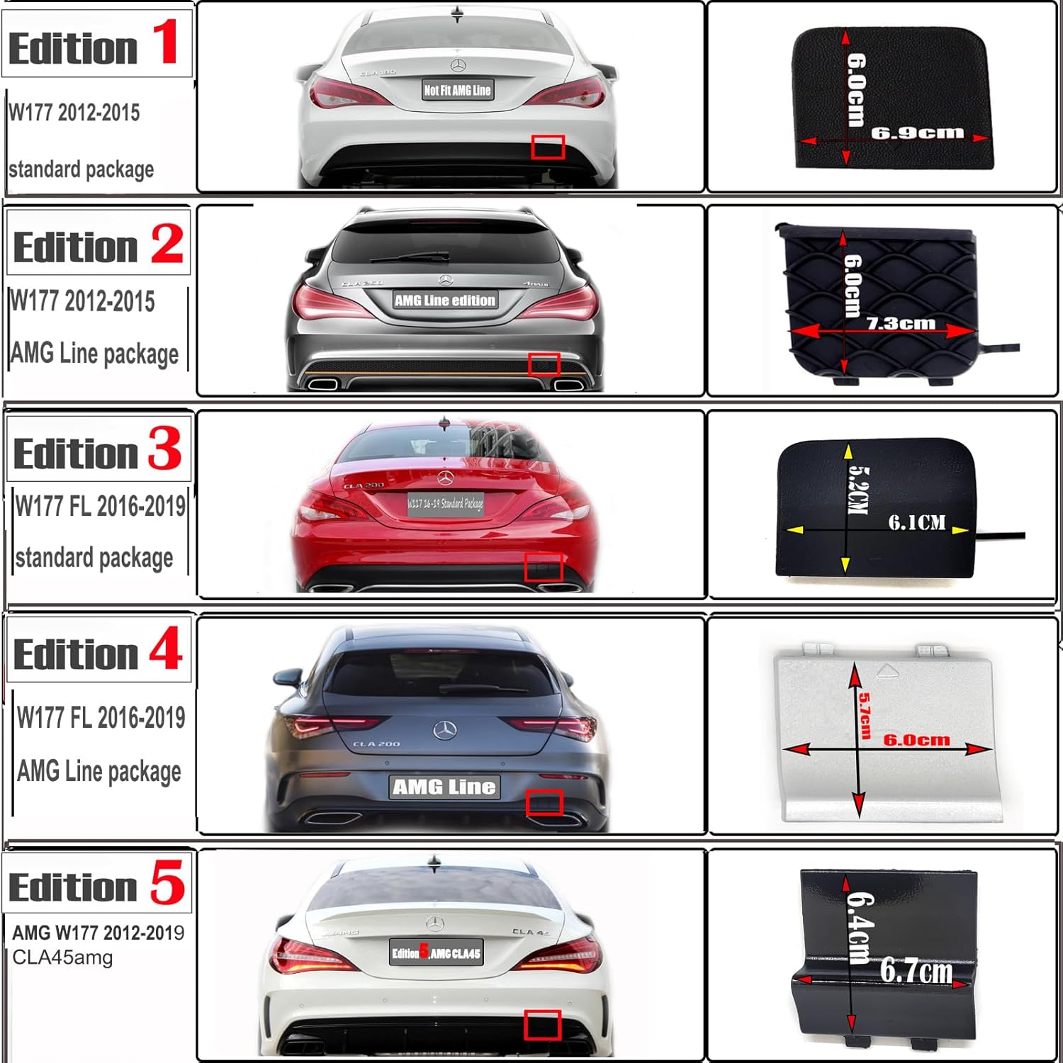 Rear Tow Cover for 12-19 Mercedes-AMG CLA W117 Coupe C117 AMG Line Fit CLA45 cla45amg 45amg 2012 2013 2014 2015 2016 2017 2018 2019 bumper Hook Eye Cap edition5