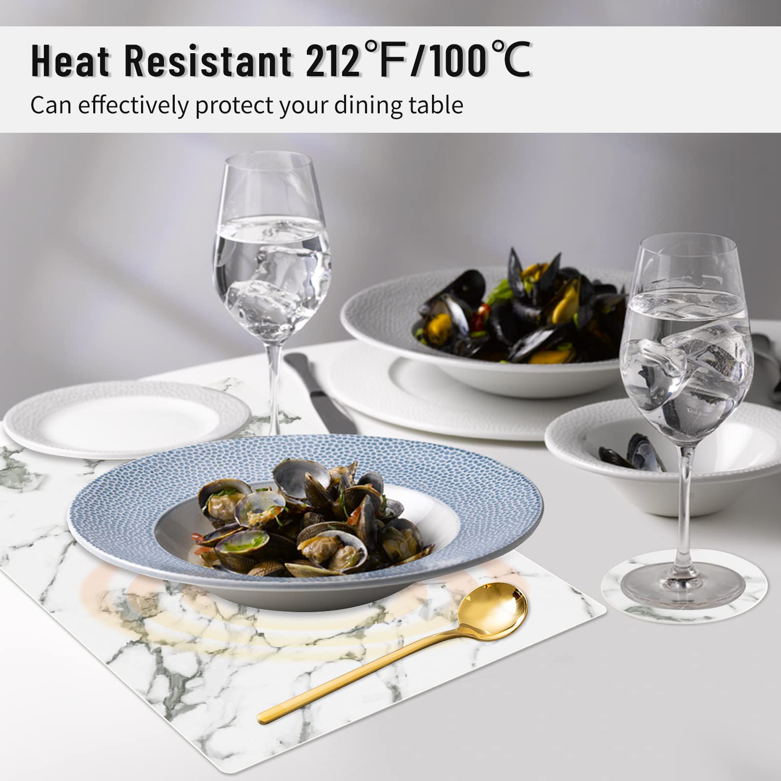 Tischsets aus Kunstleder, hitzebeständig, leicht zu reinigen, rutschfest, wasserdicht, schmutzabweisend, abwischbar, waschbar, PU-Tischsets, 6 Stück, Marmor
