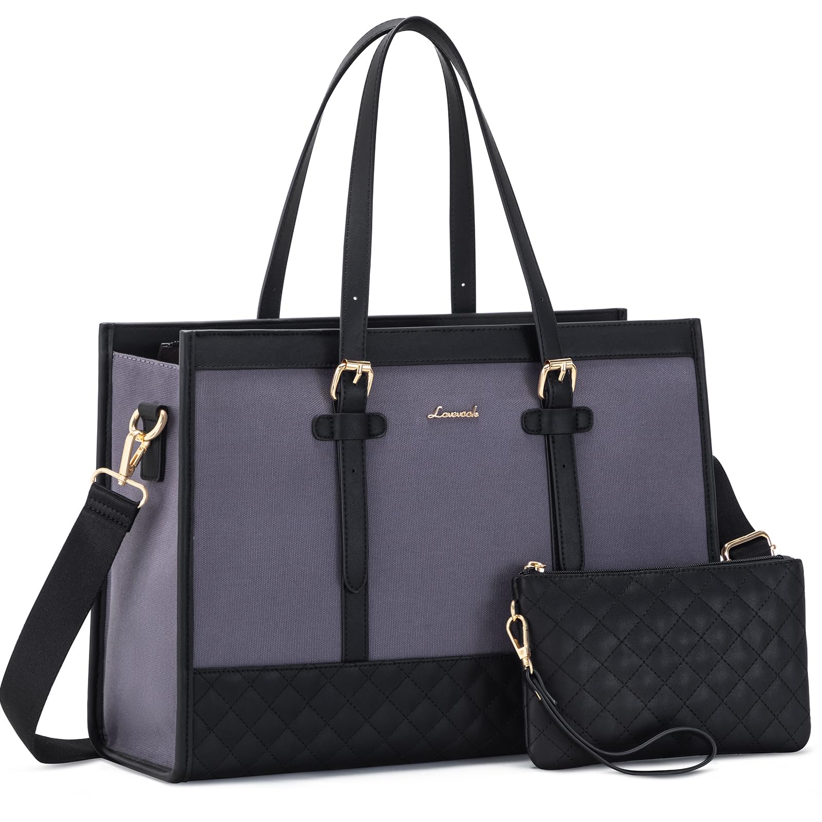 LOVEVOOK Laptop Bag for Women, 15.6 inch Canvas Tote, Large Capacity Work Bag with Clutch Purse, Computer Office Business Briefcase, Casual Handbag