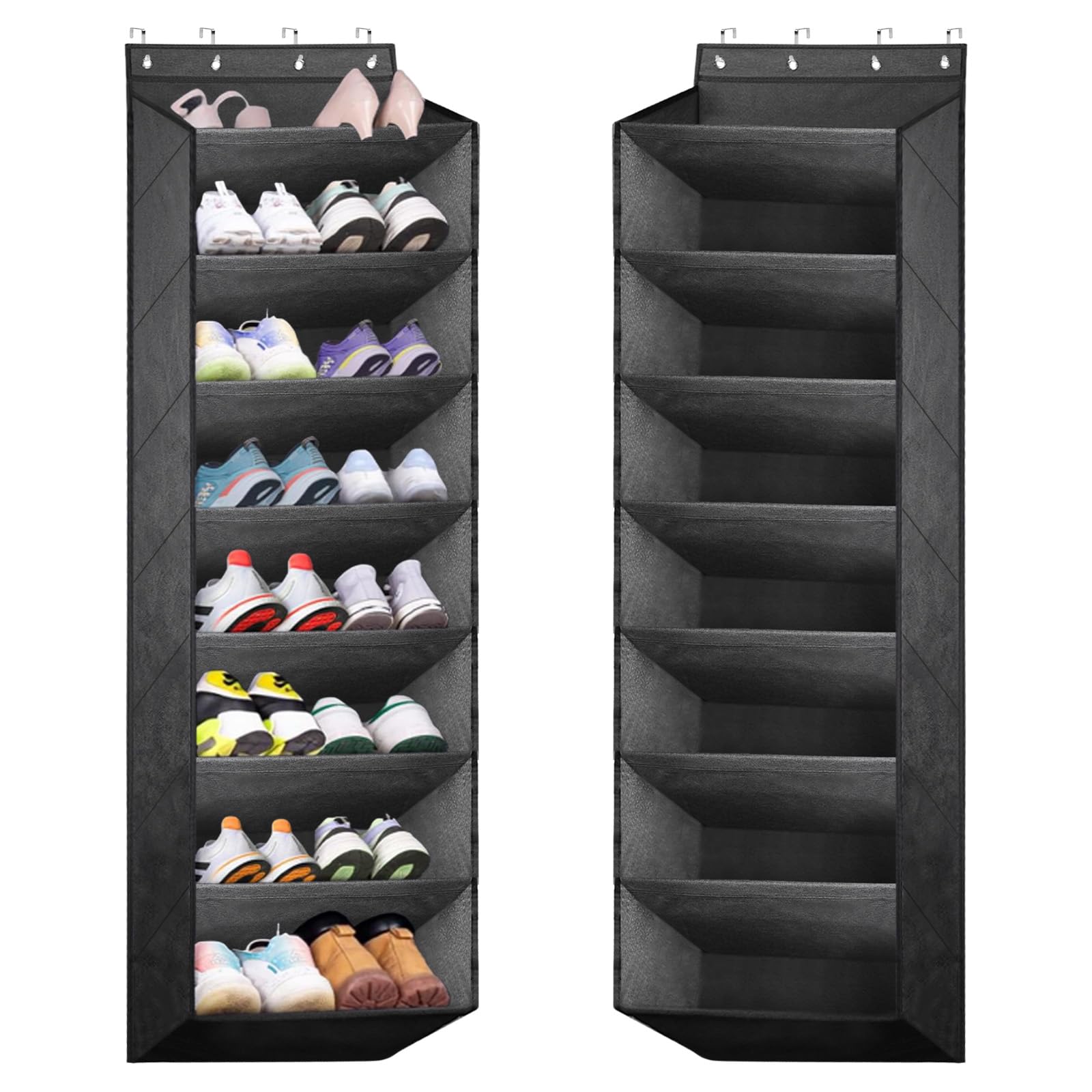 bssmmai Over Door Shoe Storage, Hanging Shoe Storage, Door Shoe Rack with 8 Deep Pockets, Overdoor Shoe Storage Organiser with 4 sturdy metal hooks, Its 20 Pairs of Shoes (Black)