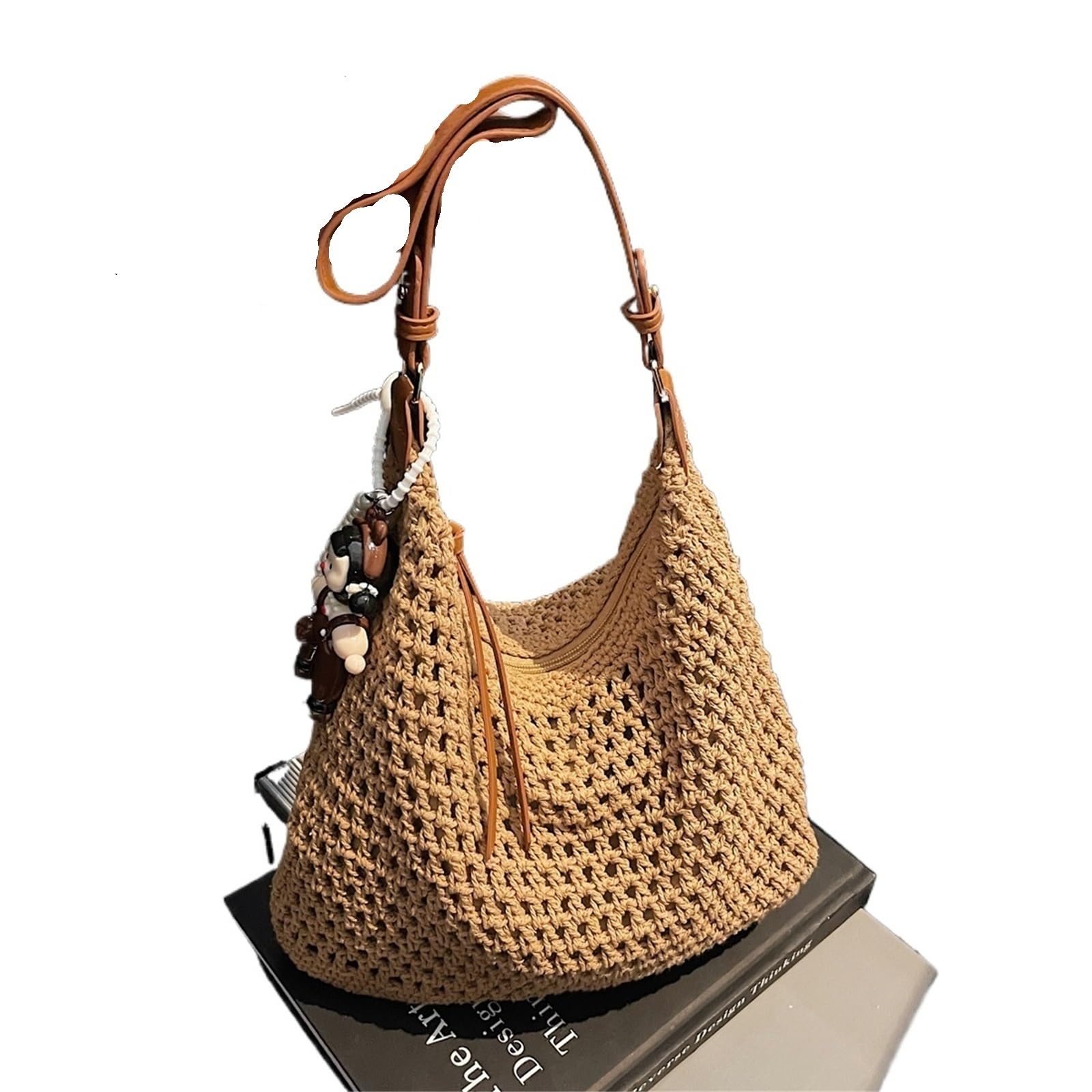 Bolso de Mano Tejido Calado Bolso de viaje paja tejido a mano gran capacidad for mujer, bolso hombro playa, verano, for, viajes, trabajo, ropa