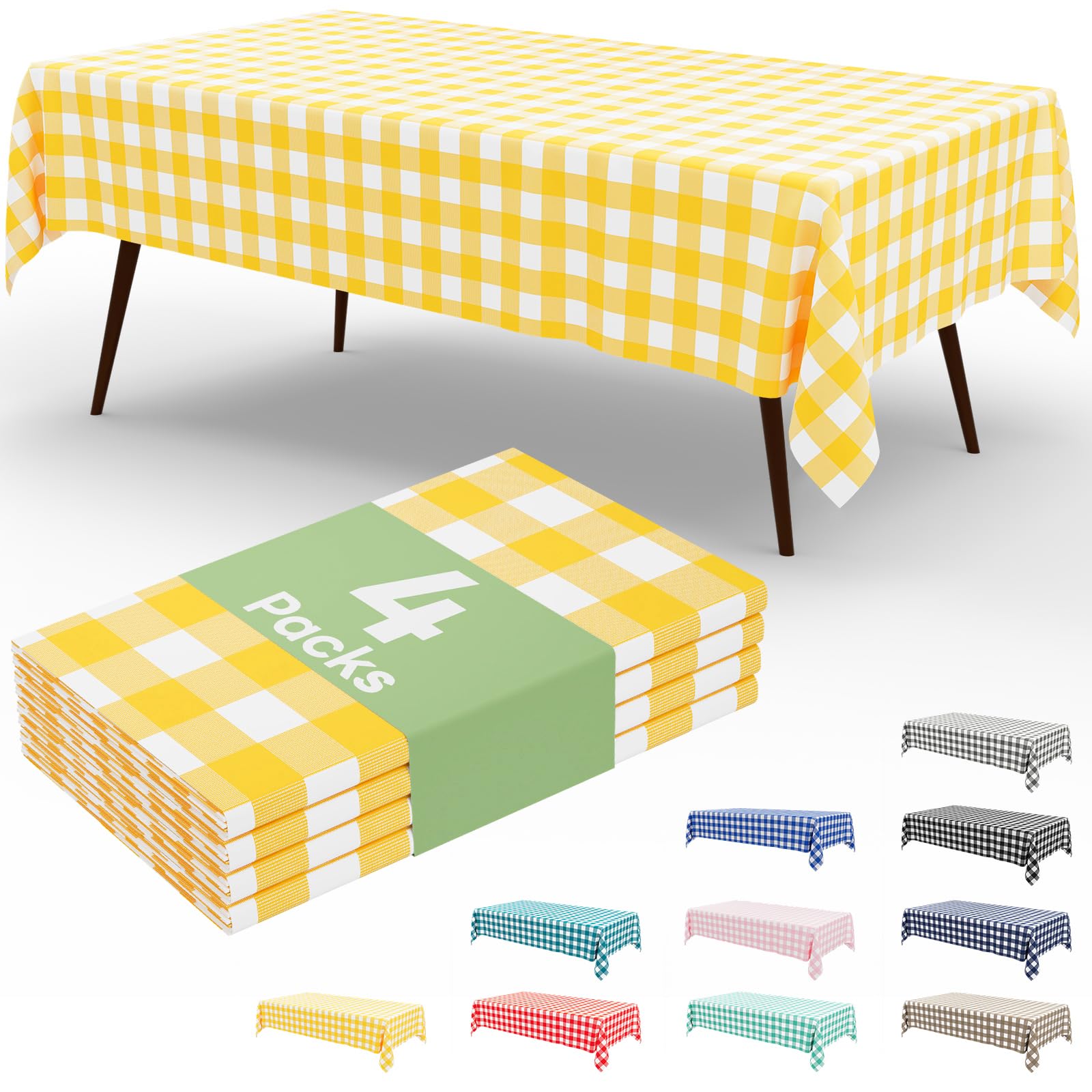 Photo 1 of *** may or may be missing some tablecloths **
misaya 4 Packs Buffalo Disposable Table Cloth, 54 x 108 Inch Waterproof Plastic Tablecloth, Rectangle Yellow and White Checkered Table Covers for Picnic, Birthday, Party