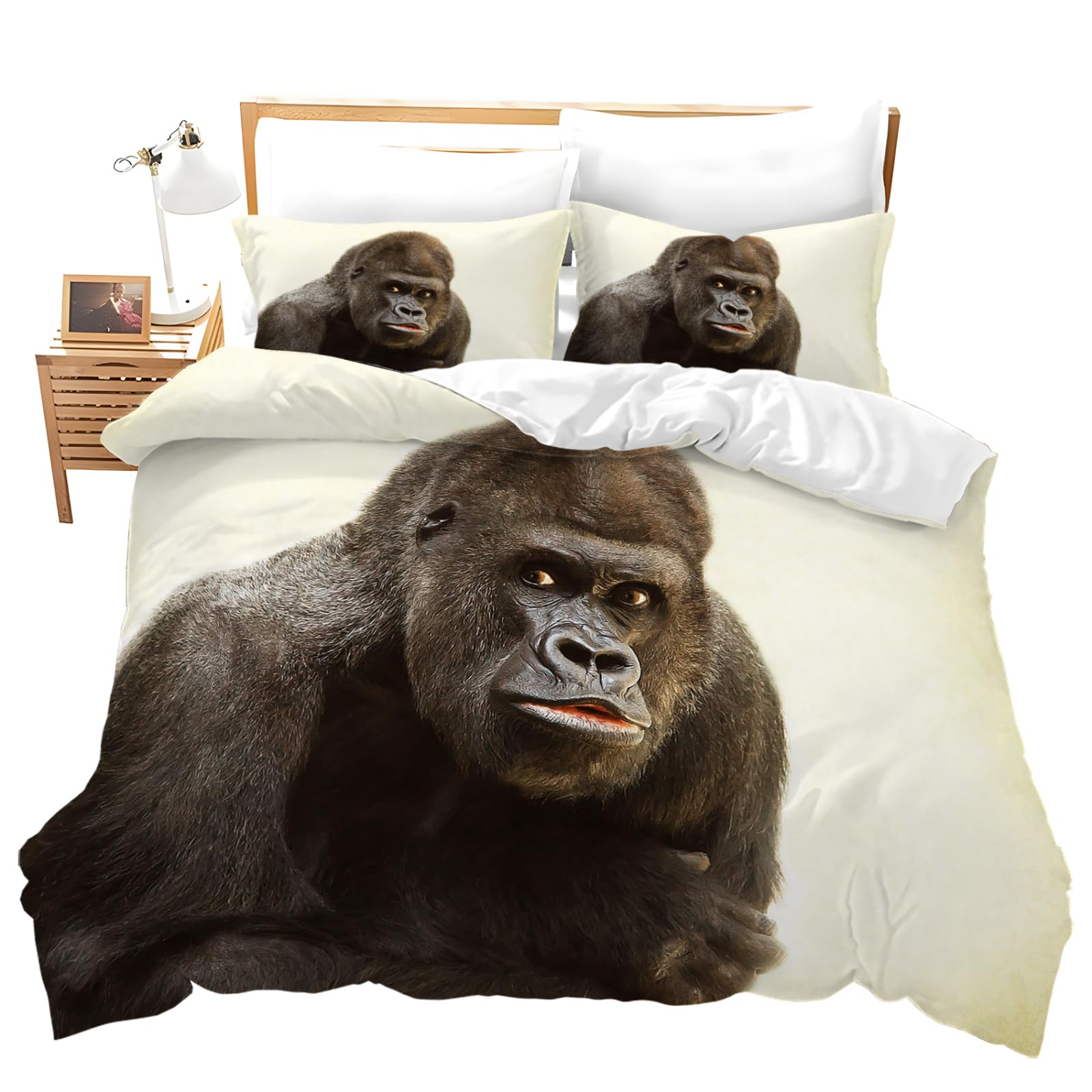 Amazon｜布団カバー ダブル 薄黄色のゴリラ 寝具カバーセット 3点  