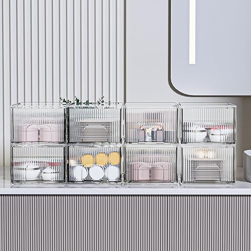 Miniatura 4 de ZJIAI - Paquete de 8 cajones de almacenamiento apilables transparentes, cajones de acrílico, organizador de cosméticos, organizador de plástico para