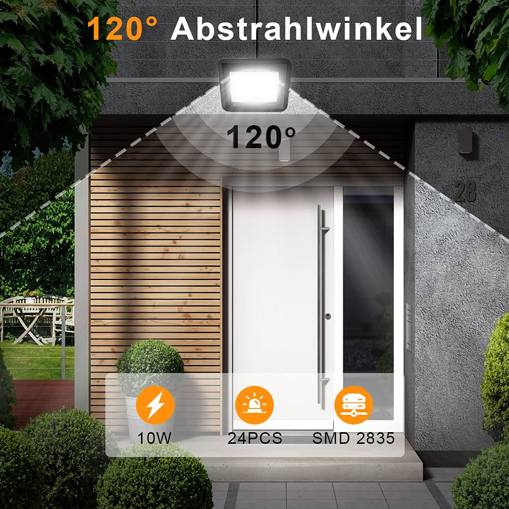 Lospitch Faretto LED da esterno 10X 10W, proiettore LED super luminoso 6000K bianco freddo, Spotlight LED impermeabile IP66, 900LM Faretto da esterno per officina, garage, giardino, cortili