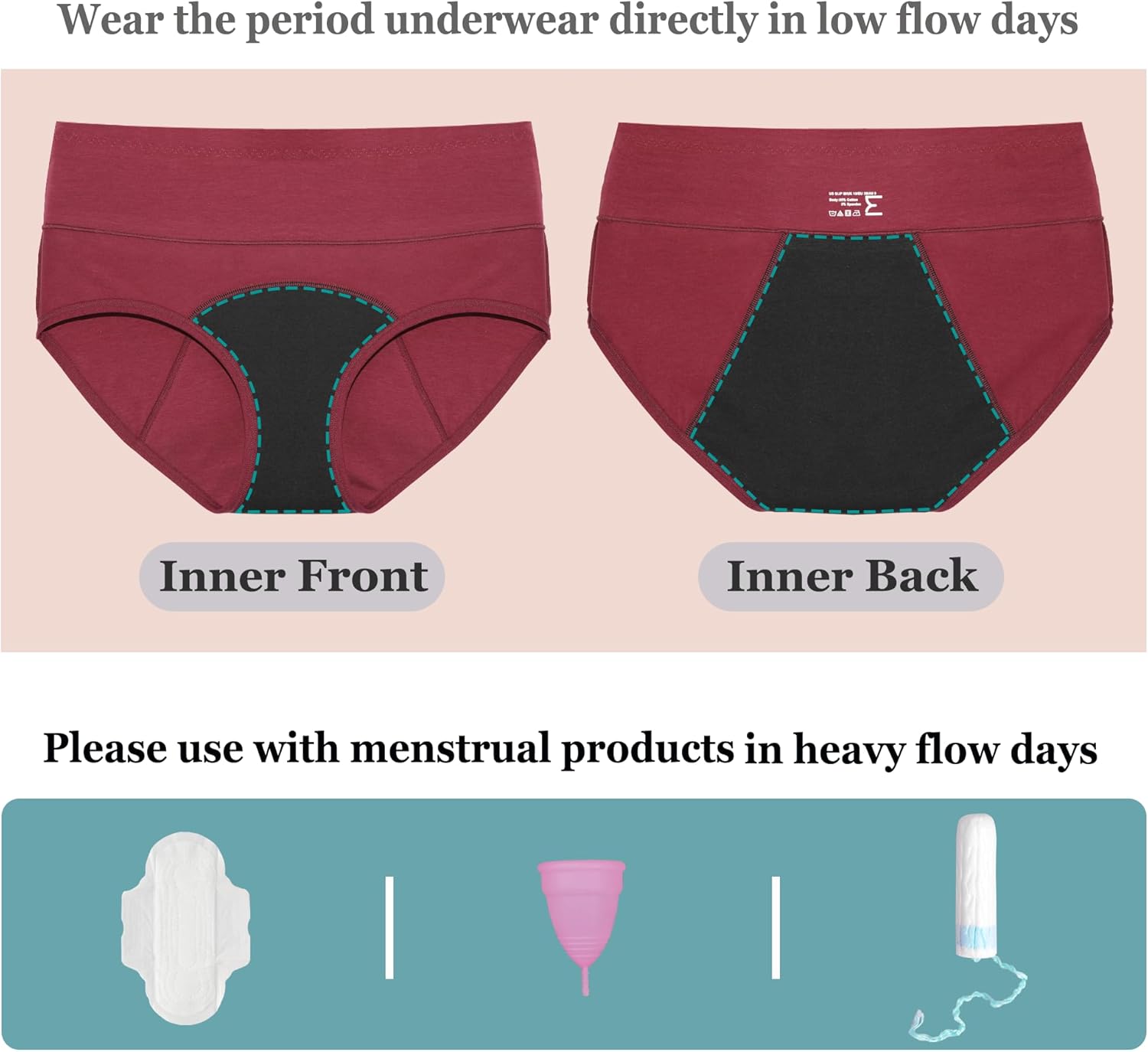 Womens Period Underwear Heavy Flow High Absorbency Panties High Waisted Menstrual Leakproof Postpartum Briefs - Image 3