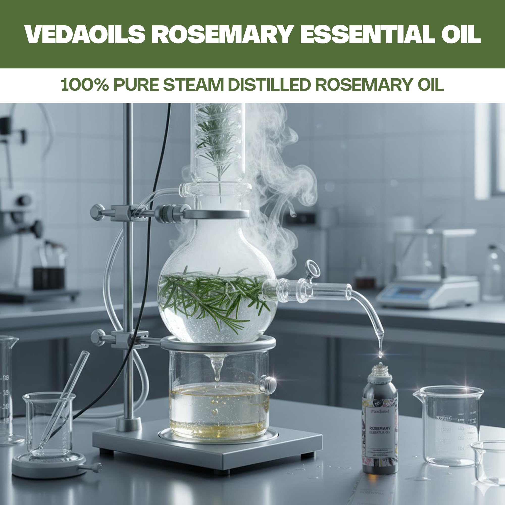 VedaOils Rosemary Essential Oil for Hair Growth, Hair Fall Control and Scalp Nourishment, Skin Care | Clinically Tested Organic 100% Pure & Natural, Undiluted Steam Distilled, 100ml - Image 5 thumbnail