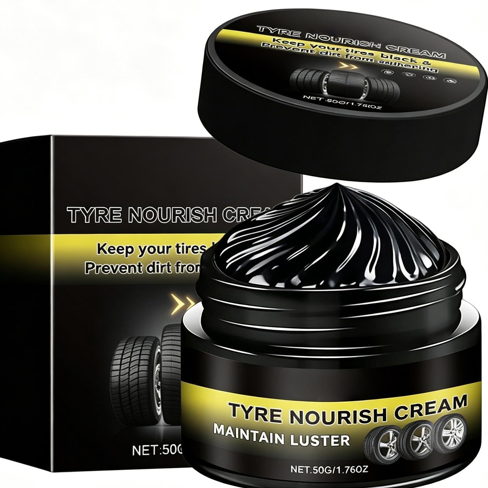 Rénovateur Plastique Voiture Extérieur et Intérieur, cires Pneu Noir Haute Brillance, Lustreur Tableau de Bord et Sièges à Action Rapide, Protection UV et Anti-vieillissement, 50ml