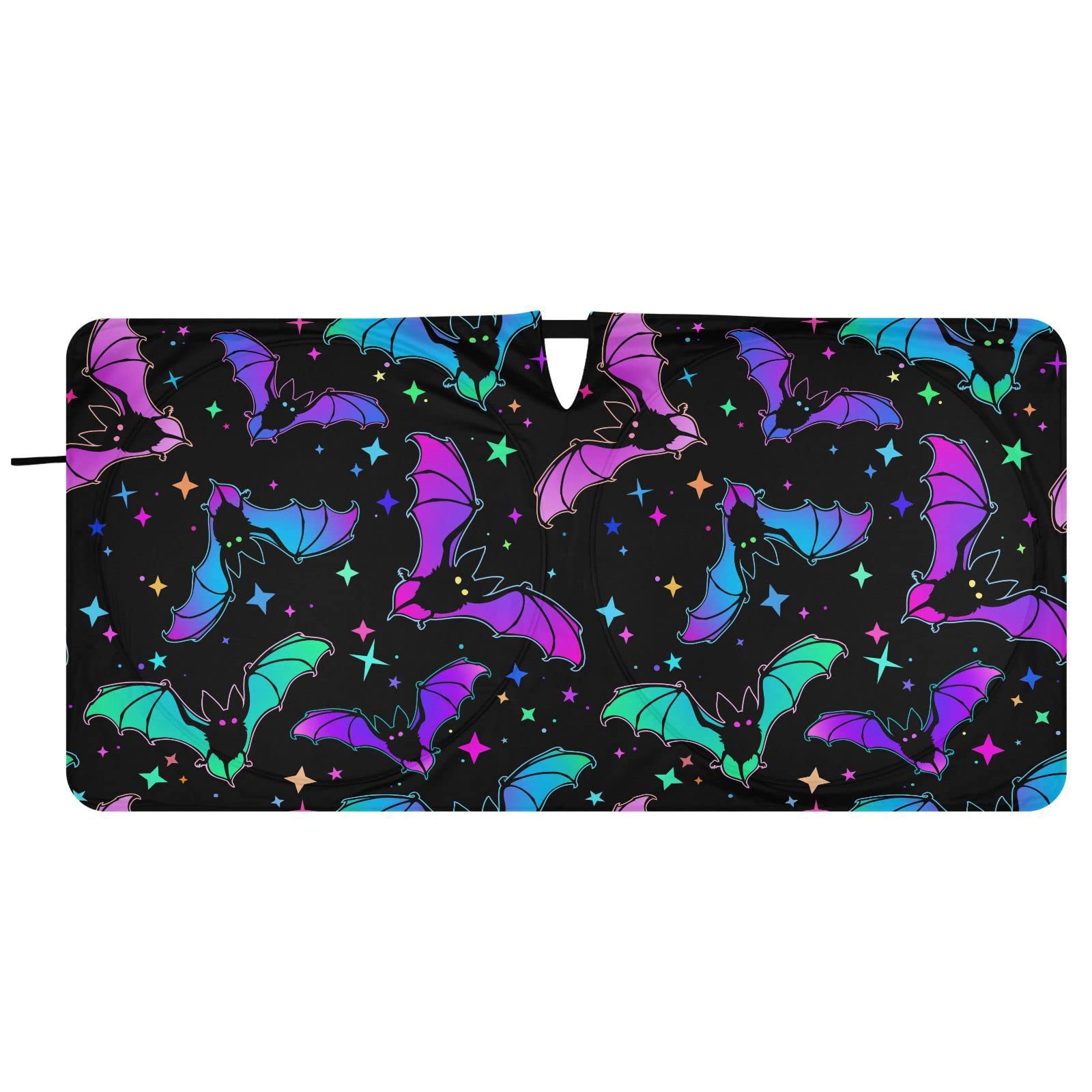 Bats Stars Front Windshield Sun Shade for Car Trucks Foldable Car Sun Visor with Storage Pouch Sun Shield for Window Automotive Interior Accessories Most Sedans SUV