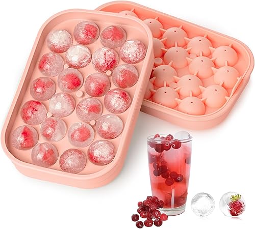 Miniatura 8 de Bandeja para cubitos de hielo, paquete de 2 unidades de silicona flexible para 22 bolas de hielo con tapa, sin BPA, bandejas de cubitos de hielo de