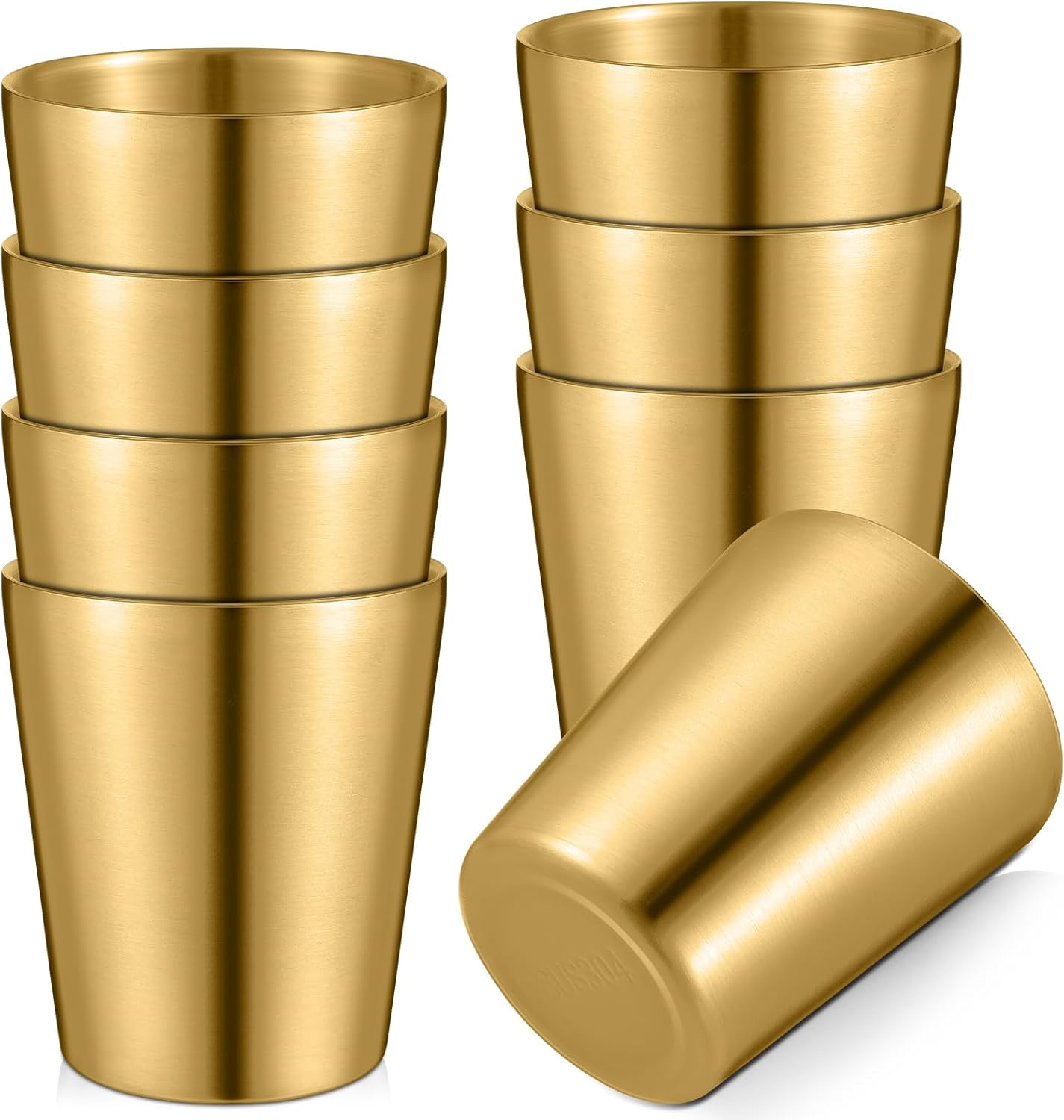 Mimorou 8 Pack Stainless Steel Insulated Cup 8.8 oz Metal Tumbler Double Wall Vacuum Water Glasses Camping Reusable Mugs BBQ Home Office Party Coffee(Gold)