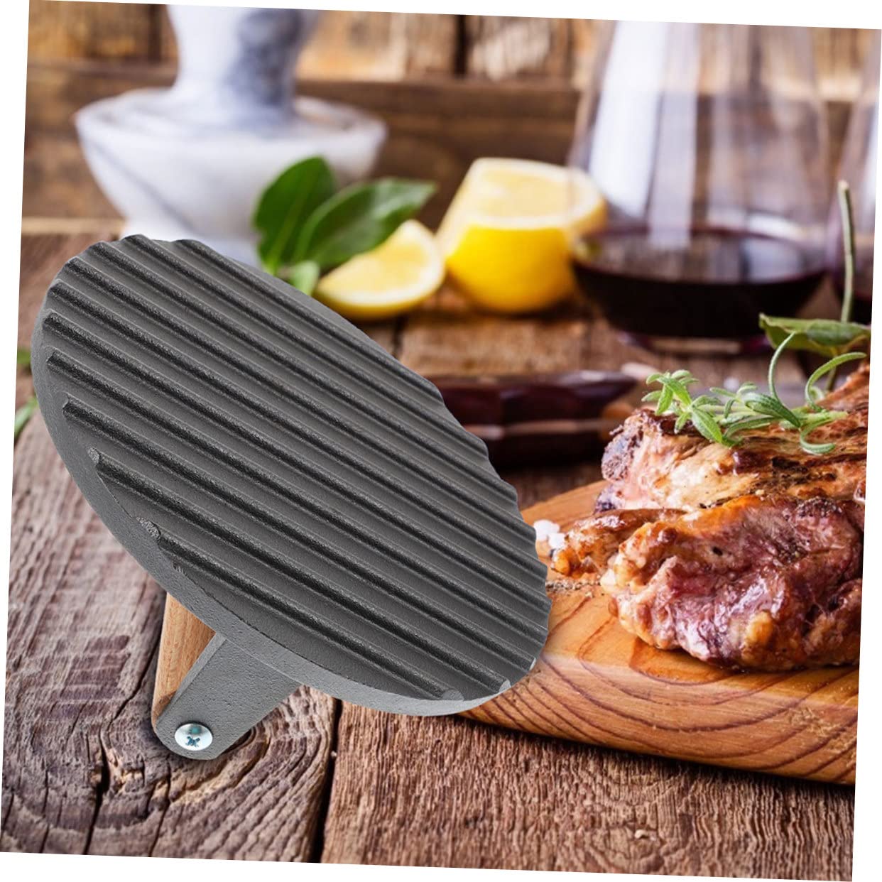 Pressa per Hamburger Domestica Strumento in Ferro Pressa per Pancetta Resistente Antiaderente Manico in Legno Compatto E Pratico