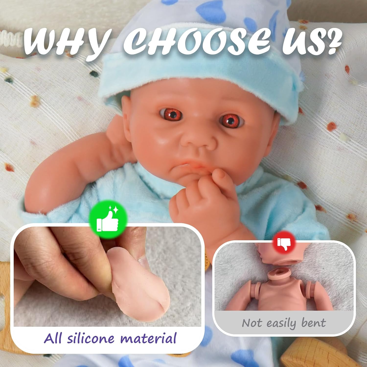 15 Inch Boy Full Body Silicone Baby Dolls [NOT Vinyl],Weighted Realistic Hand Painted Open-Eyes Newborn Lifelike Preemie Doll Gift for Kids 3+
