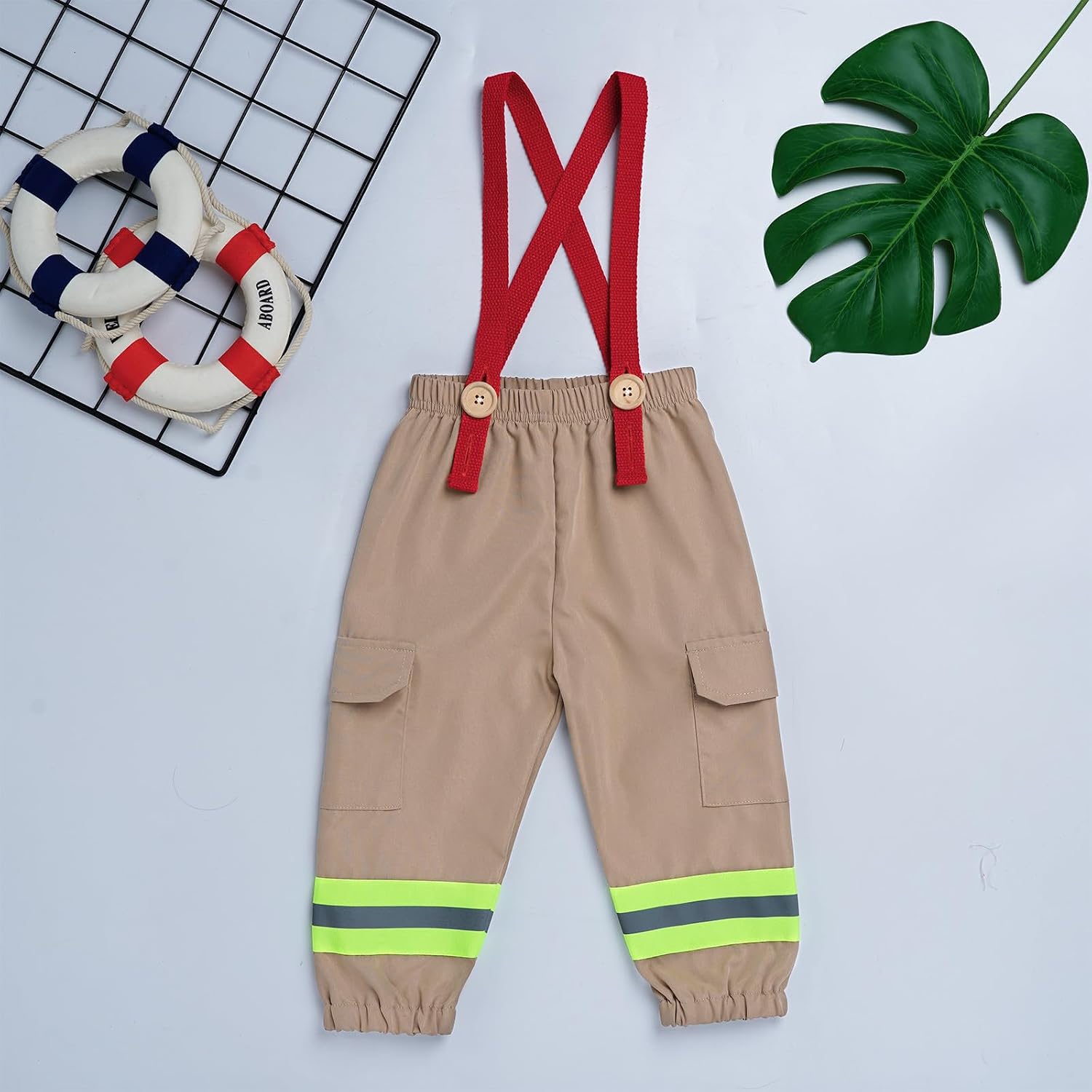IMEKIS Toddler Baby Boys Firefighter Outfit Birthday Pants with Suspenders Cake Smash Photo Shoot