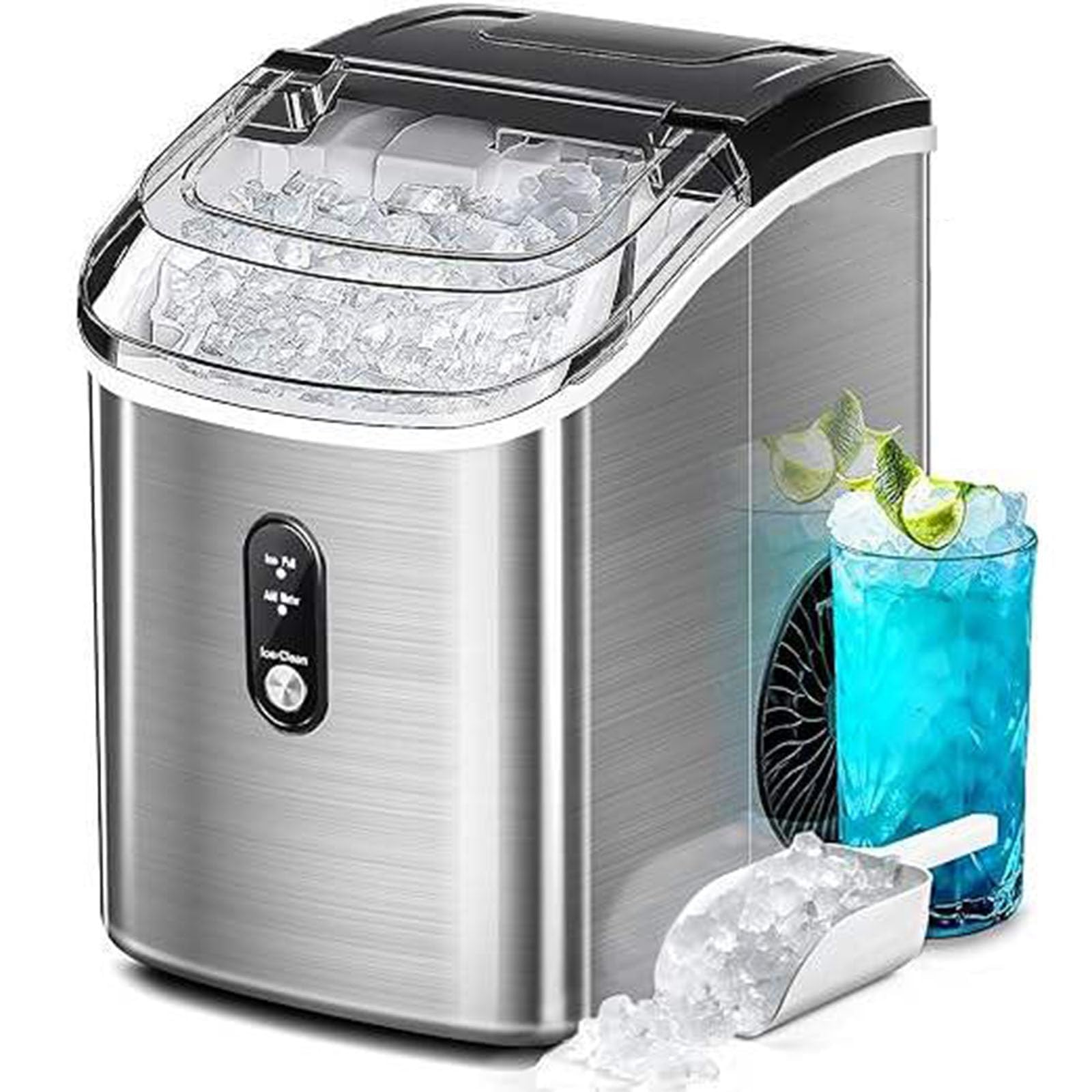 Máquina de hielo portátil, autolimpiante, 15 kg/24 h, cesta y pala para hielo incluidas, hace 9 cubitos de hielo en 6 minutos, compacta para el hogar, la cocina, la oficina y la autocaravana.