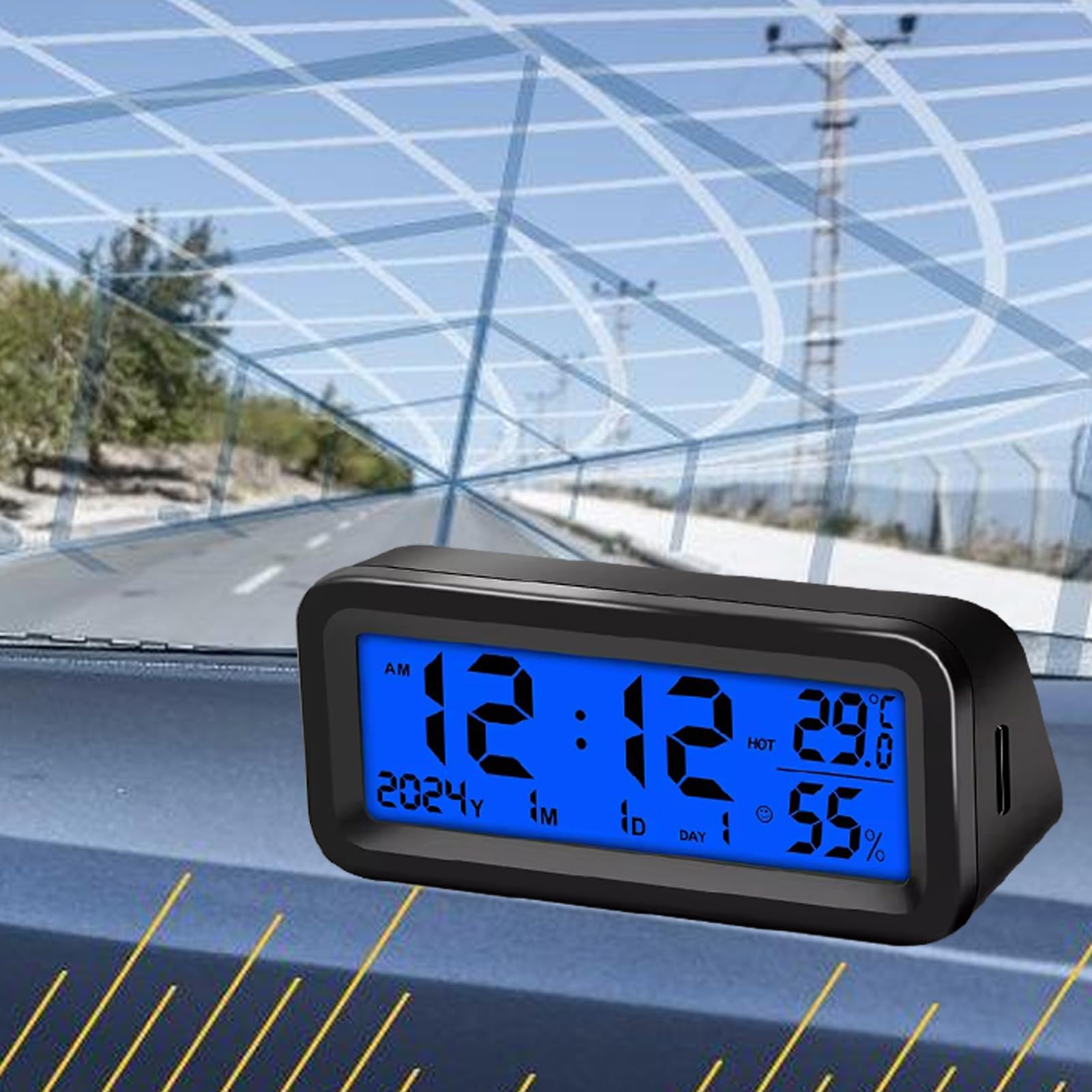 BAIMOQI Small Digital Clock,Car Dashboard Clock Rechargeable, Car Truck Dashboard Time Date Temperature Humidity Display