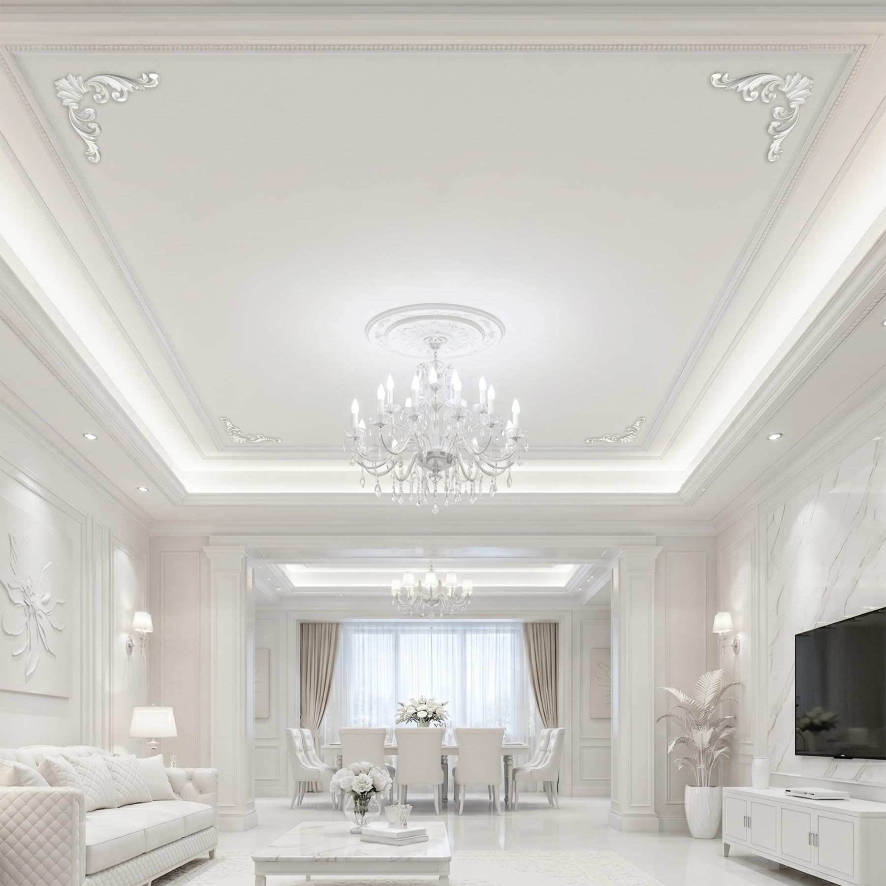 4 PCS Angolari Decorativi per Pareti E Soffitti in PU Modanature Angolari 3D con Decorazioni Floreali Profili Decorativi Verniciabili per Cornici E Angoli Elegante Finitura