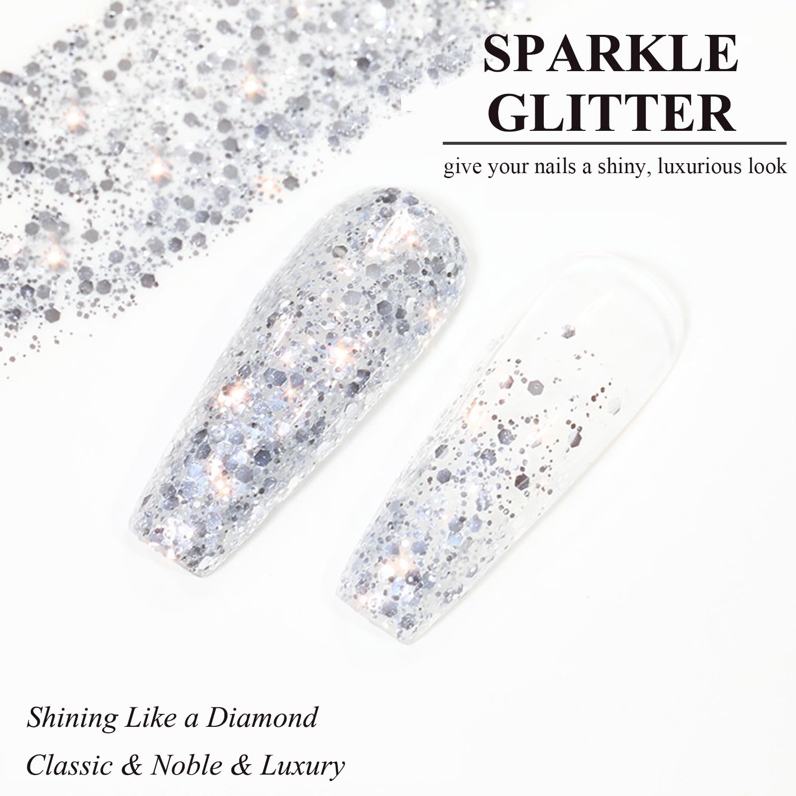 NovaCharm Glitter Nail Polish - Silver Nail Polish Glitter - Diamond Flash Clear Nail Polish - Quick Dry Nail Polish Air Dry - Long Lasting Nail Polish Sparkle For Women Manicure DIY