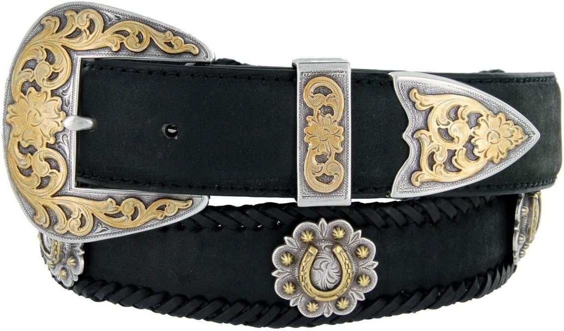 Gold Horseshoe Berry Conchos Leather Scalloped Belt