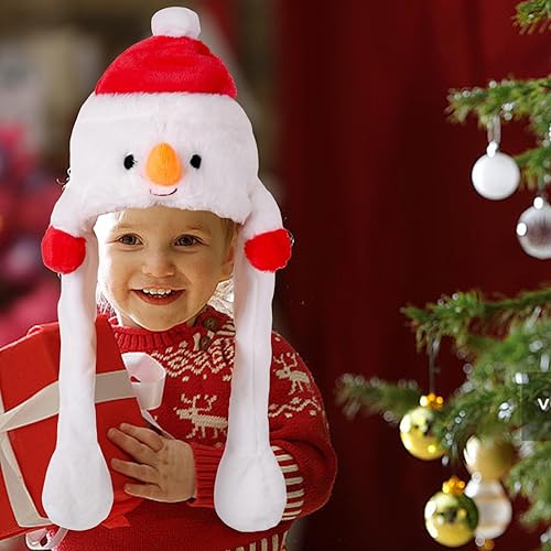 Miniatura 6 de FANNUOYI 2 sombreros de peluche de Navidad, sombrero de salto en movimiento, sombrero de Papá Noel y muñeco de nieve, sombrero de salto divertido de