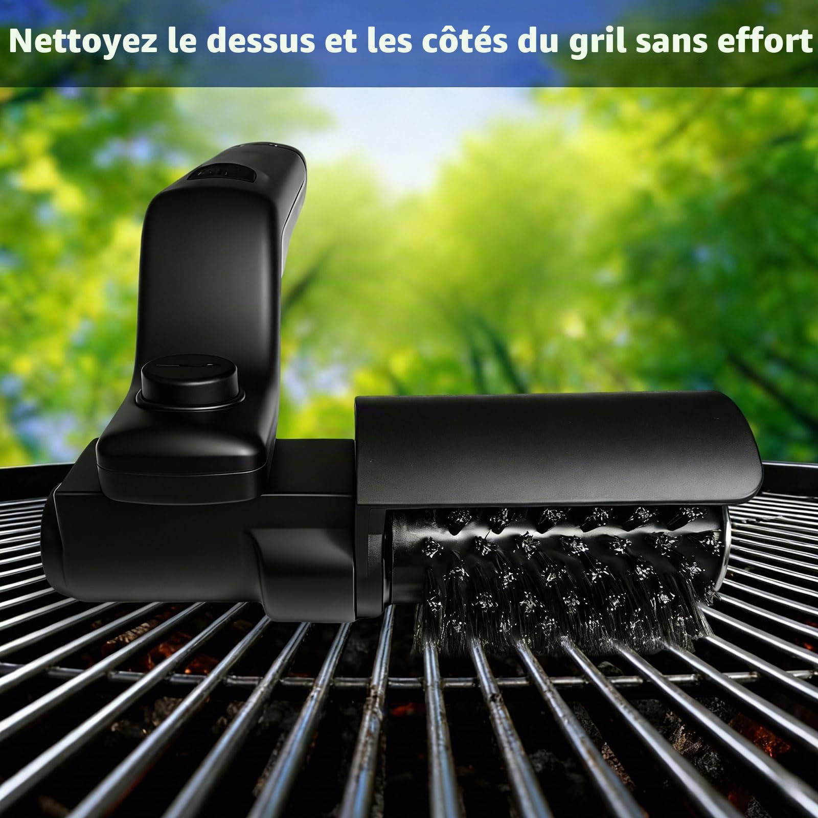 Brosse de nettoyage électrique pour gril alimentée par batterie – Tête réglable à 180°, moteur à 3 vitesses, autonomie de 90 min, étanche, têtes de brosse en acier inoxydable et nylon pour grille