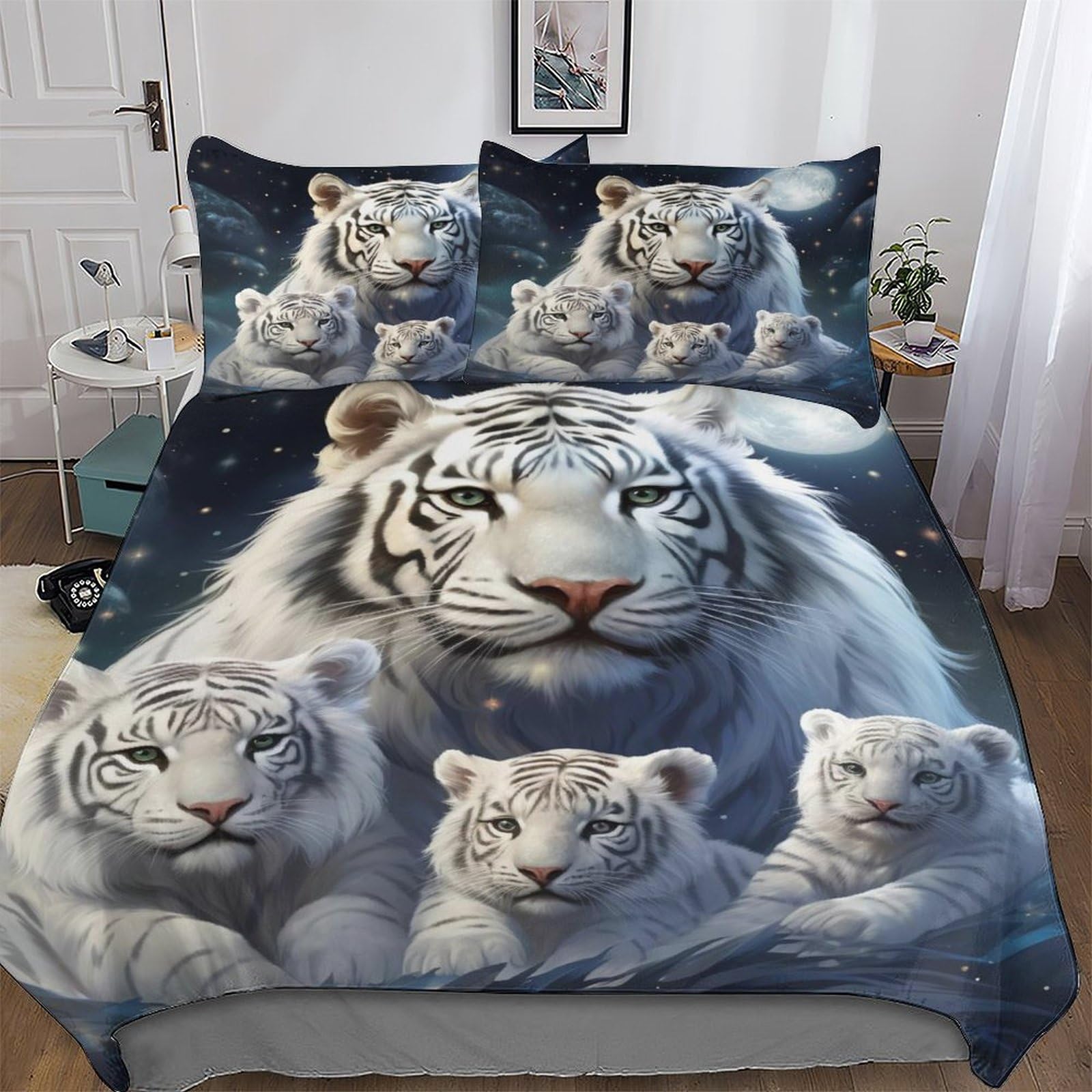 Llxxhh Boys Tiger-1 Tiger Duvet Cover Set Microfiber Bedding Set Quilt Cover 2 Pieces With Pillowcases For Girls Comforter Cover Single(135X200cm)